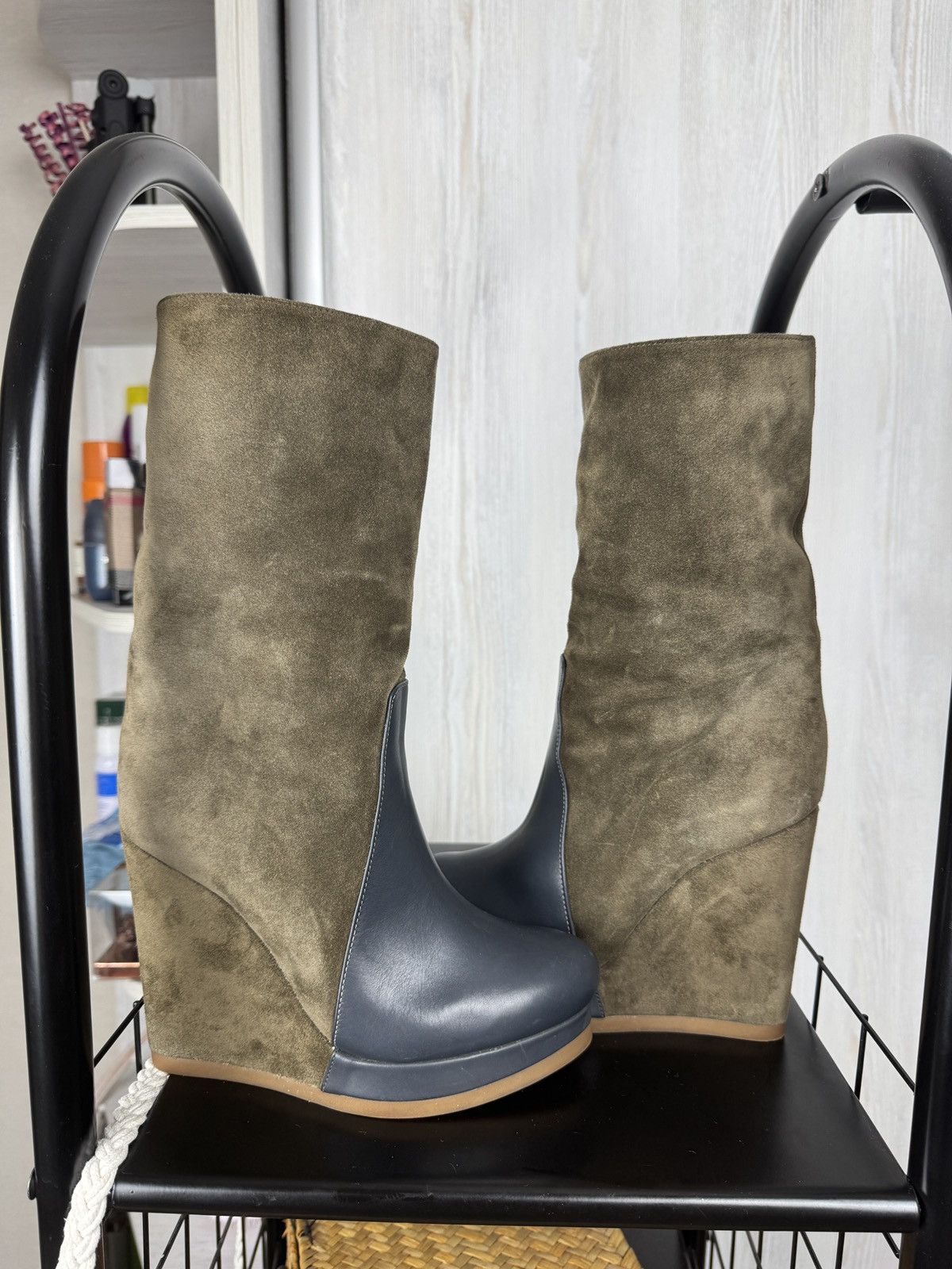 Jil Sander Jill Sander olive green suede and gray leather wedges Size US 6.5 / IT 36.5 - 11 Thumbnail