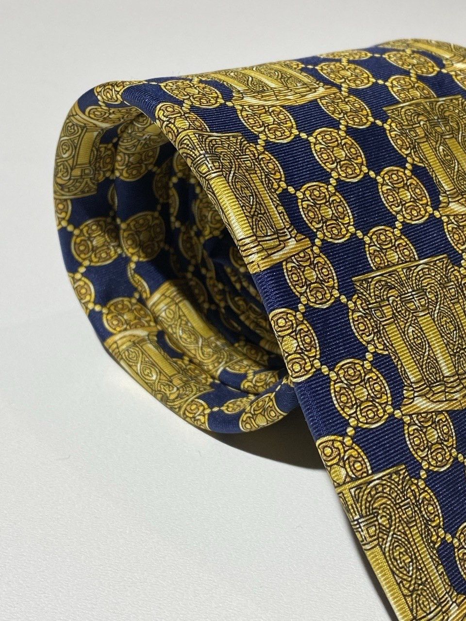 Balmain Pierre Balmain Vintage Tie Silk Baroque Gold Blue Size ONE SIZE - 10 Thumbnail