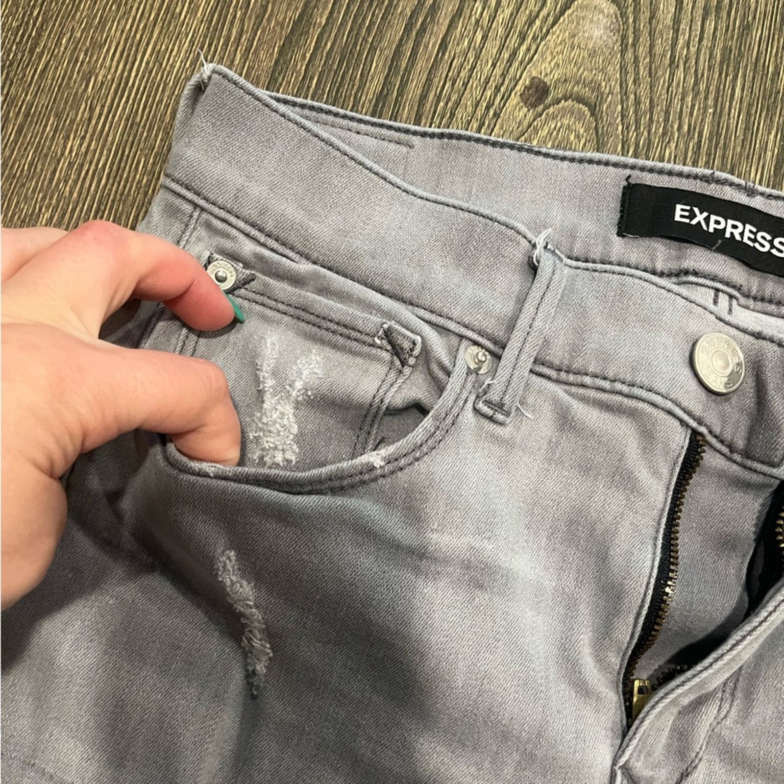 Express Express Ankle Legging Jeans Stretch Denim Raw Hem Grey 4L Size 27" / US 4 / IT 40 - 4 Thumbnail