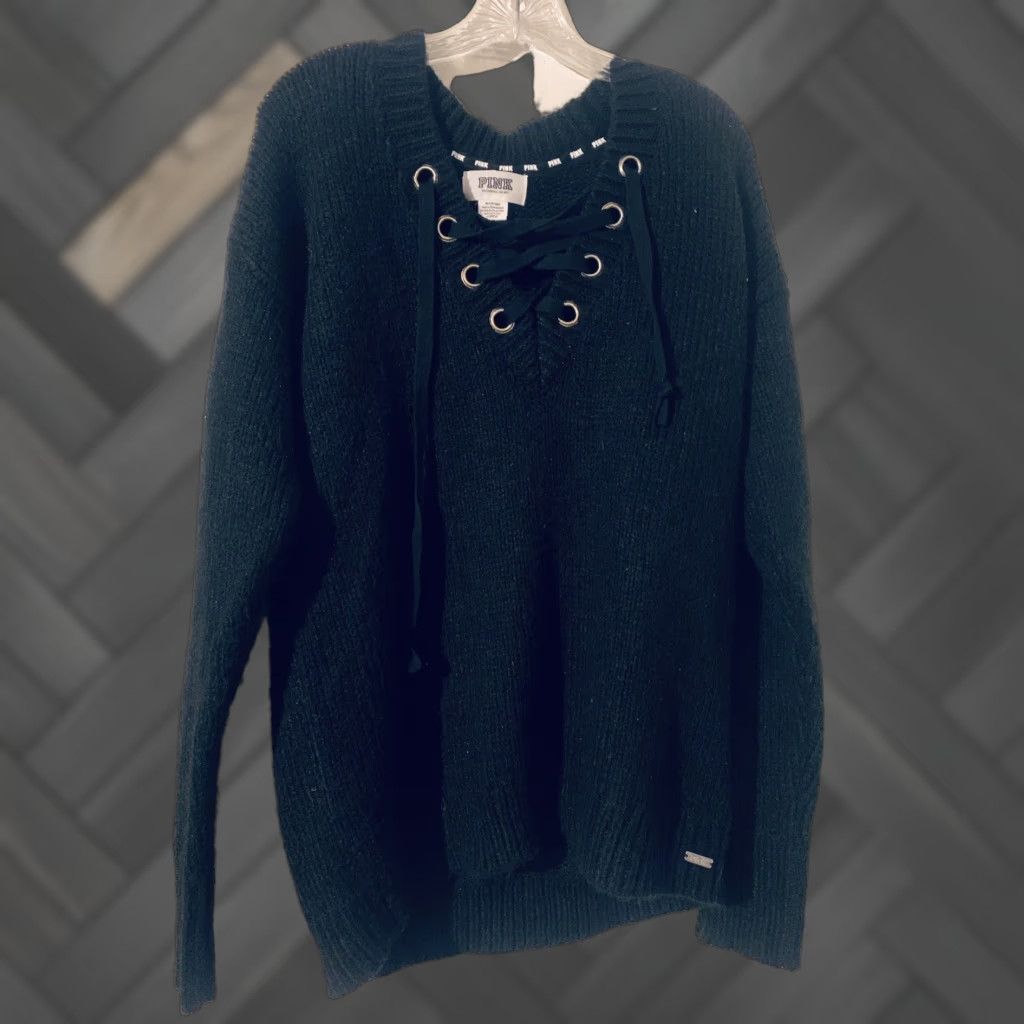 Vintage Victoria's Secret PINK Pullover Sweater Black Long Sleeve M Size Women Knit Cotton Polyester Relaxed Fit V-Neck Casual Pullover Shirt Size M / US 6-8 / IT 42-44 - 1 Thumbnail