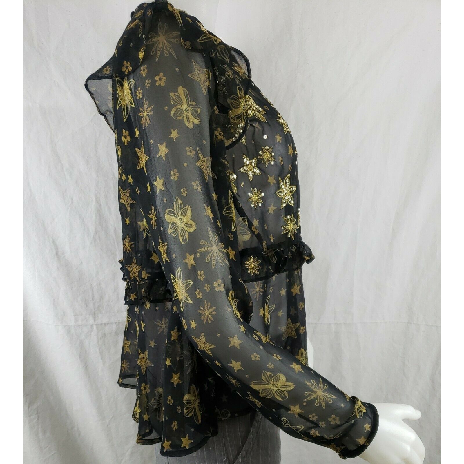 Topshop Topshop Idol Blouse Sz 10 Sheer Black Chiffon Ruffles Gold S Size L / US 10 / IT 46 - 6 Thumbnail