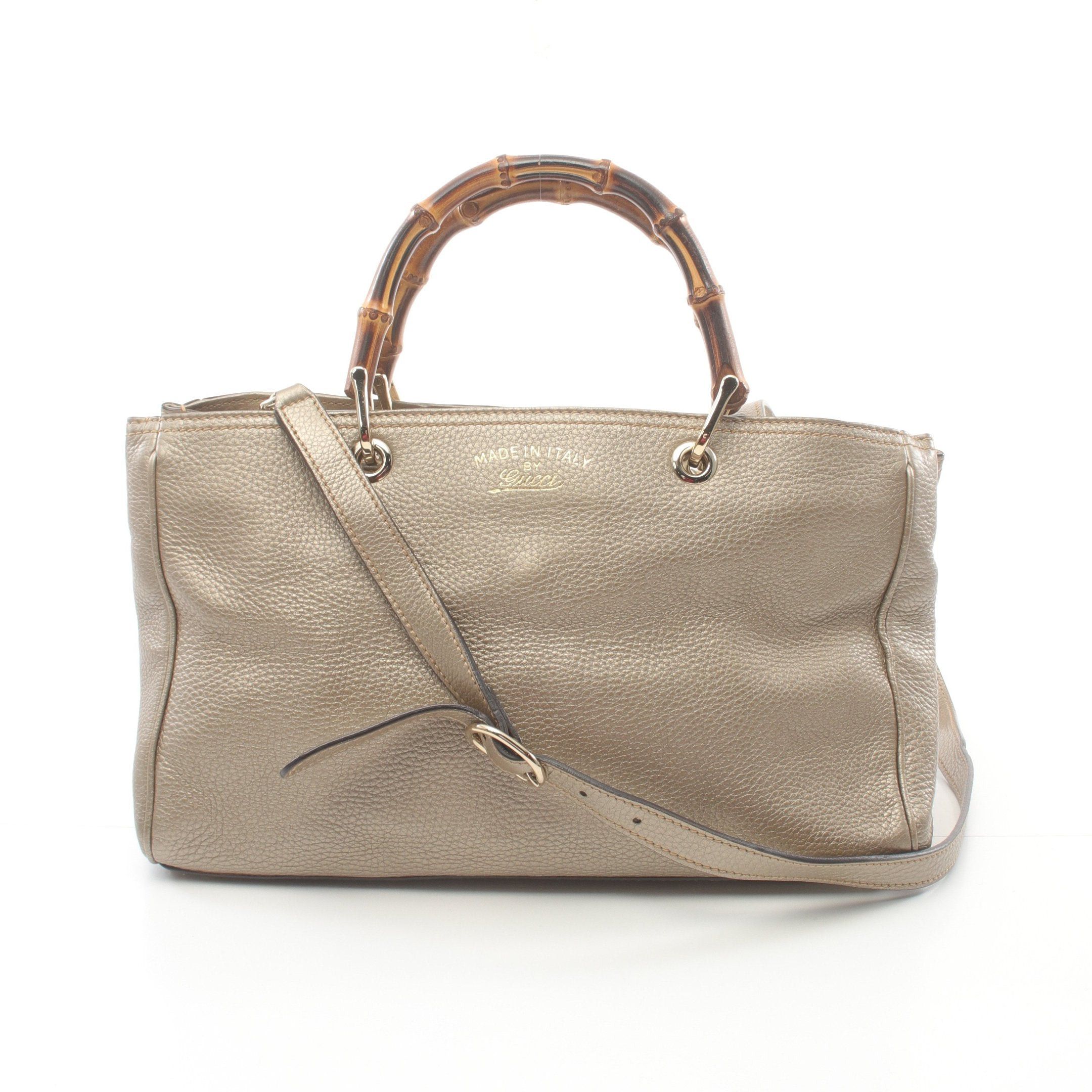 Gucci Gucci Bamboo Shopper Medium Handbag Tote Bag Leather Champagne Gold Size ONE SIZE - 1 Thumbnail