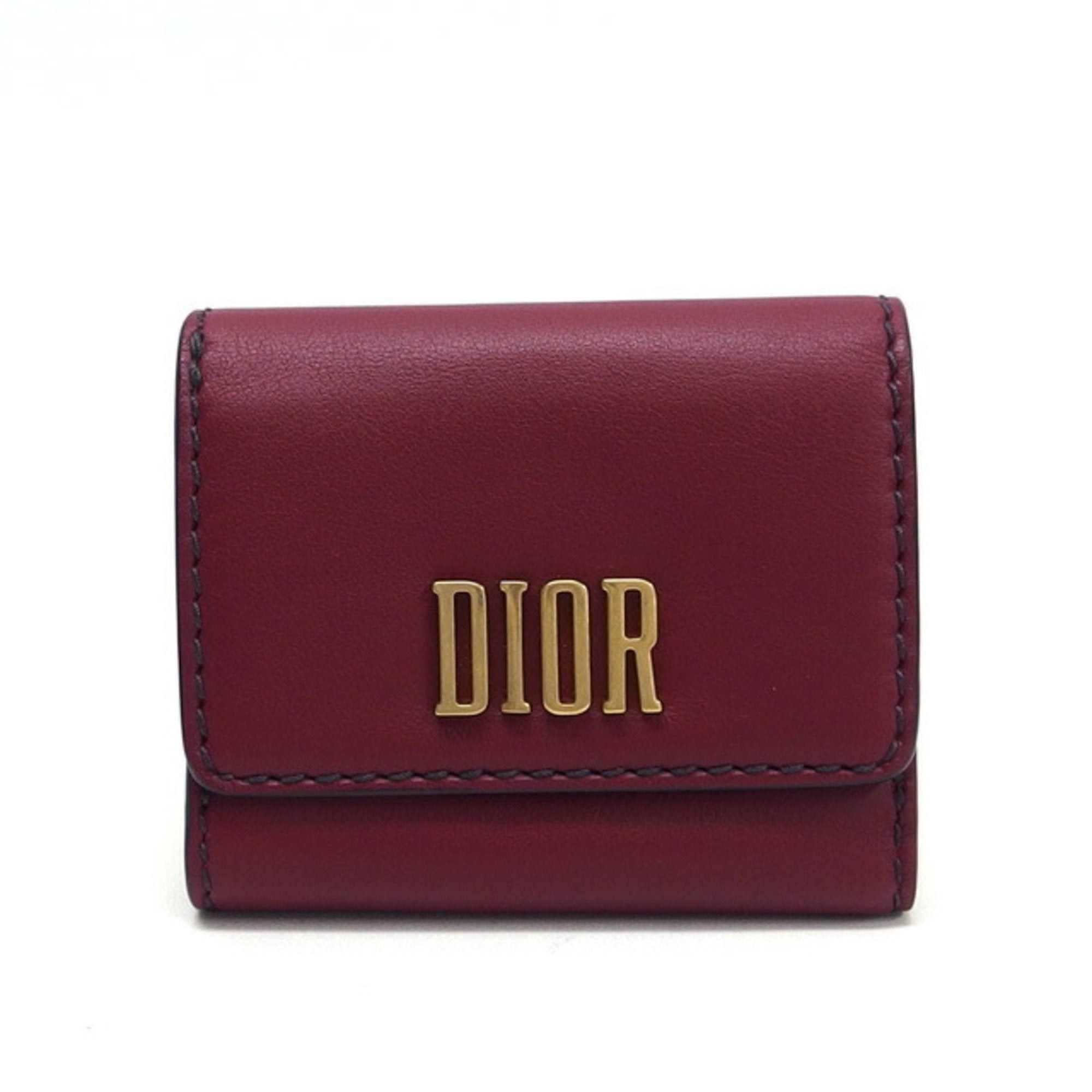 image of Christian Dior Tri-Fold Compact Wallet Bordeaux [Deep Red], Women's