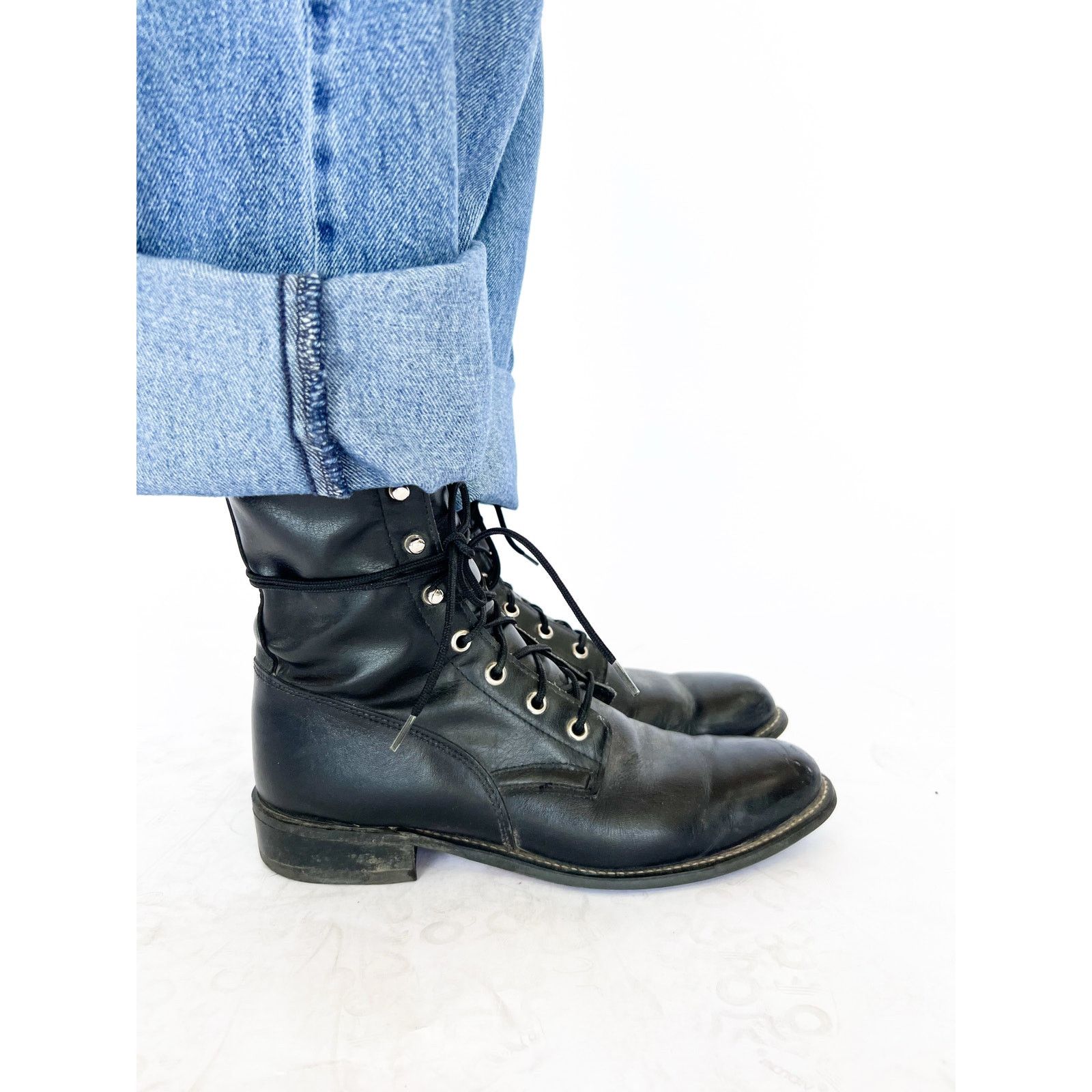 Durango VTG Blk Leather Lace-Up Boots | Grunge Punk Western W Sz7 Size US 7 / IT 37 - 4 Thumbnail