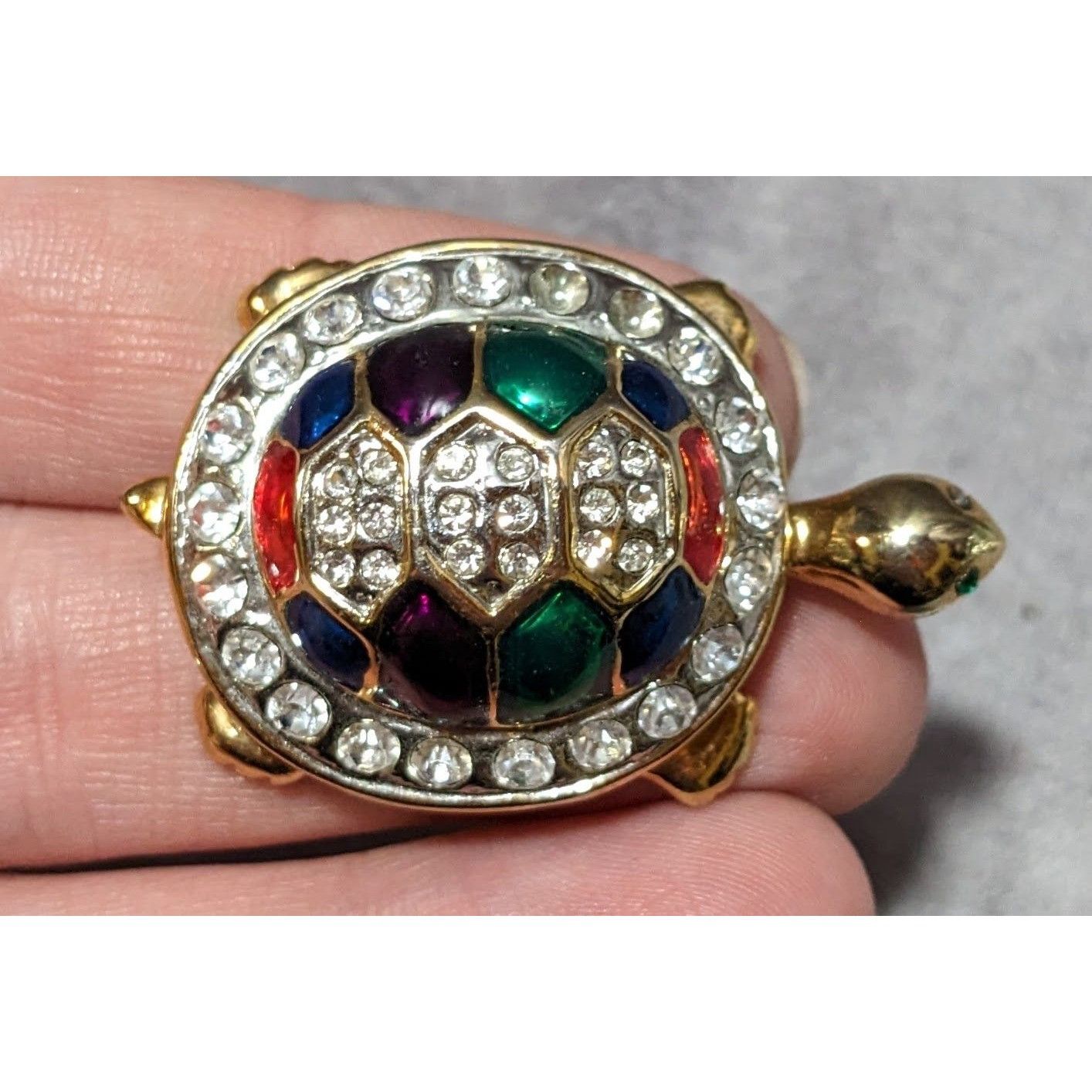 Other Vintage Gold Tone Rainbow Enamel Rhinestone Turtle Brooch Size ONE SIZE - 5 Thumbnail