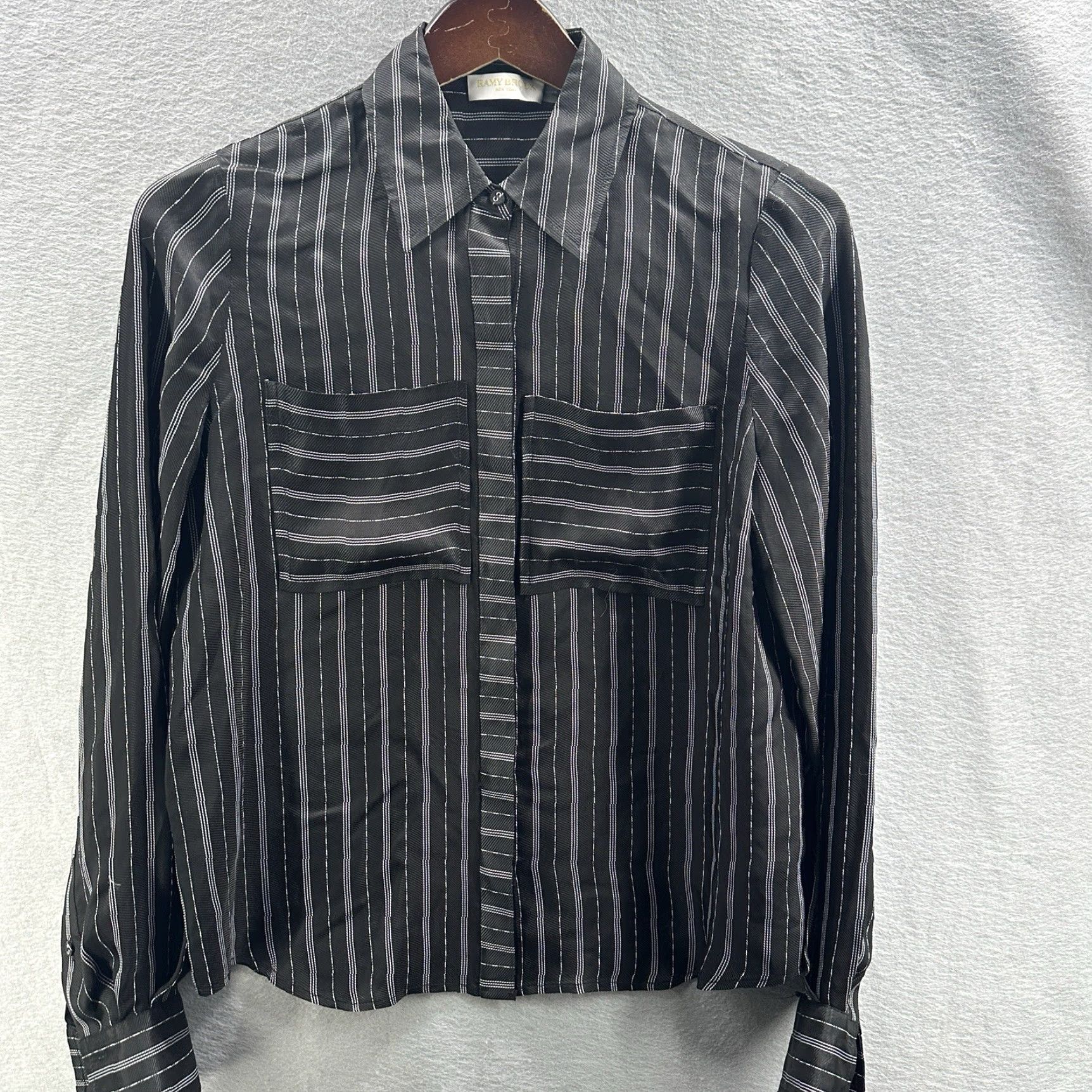Ramy Brook Ramy Brook Button Front Shirt Womens XS Black Pockets Quiet Luxury Satin Ramie Button-Up Shirt XS Womens Black Pockets Quiet Luxury 90s? Size XS / US 0-2 / IT 36-38 - 2 Thumbnail