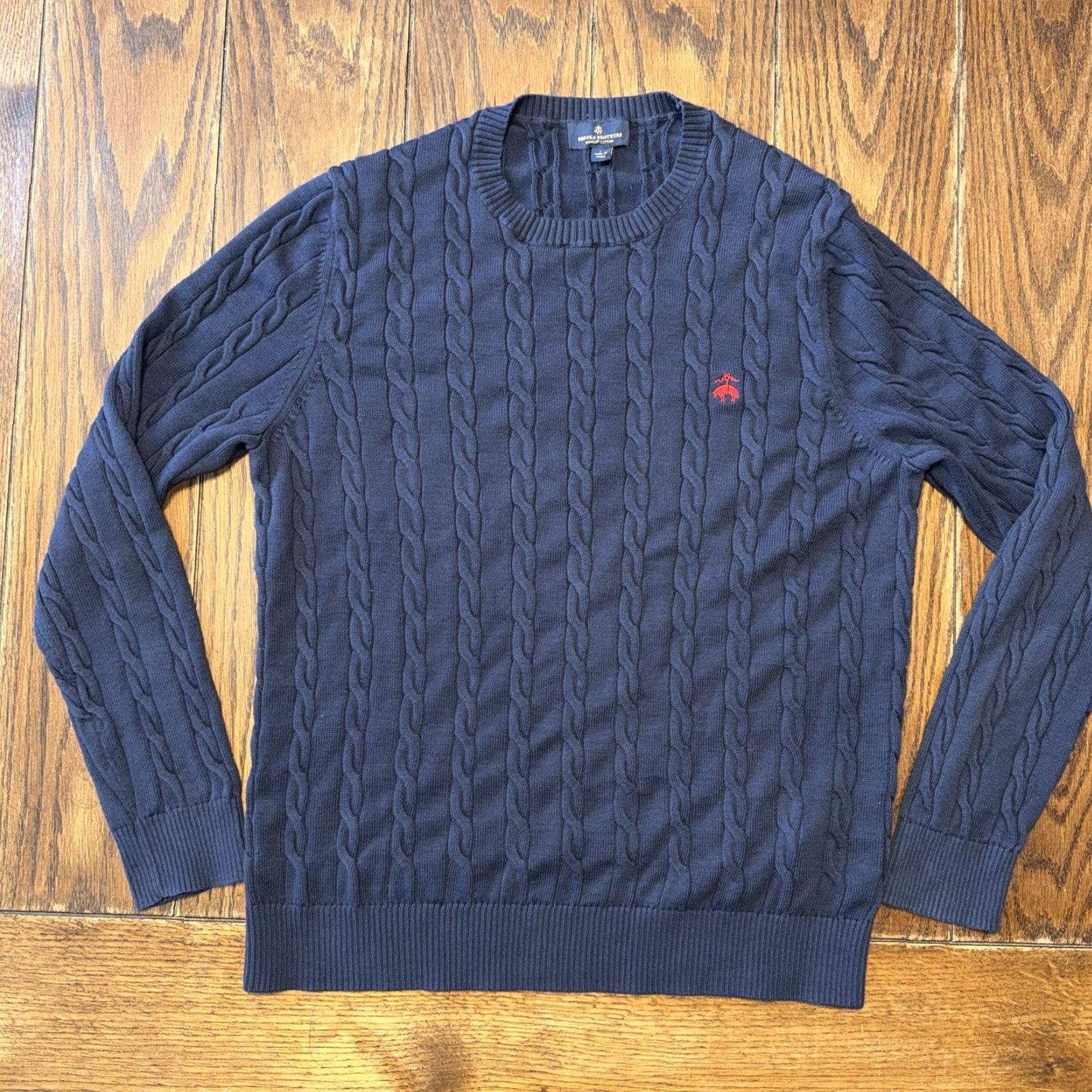 Brooks Brothers Brooks Brothers Sweater Mens Large Navy Blue Cable Knit Pullover Supima Cotton Size US L / EU 52-54 / 3 - 2 Thumbnail