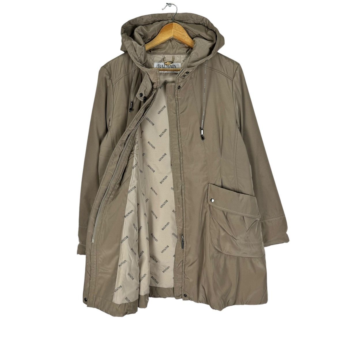 Balmain 🌟BALMAIN HOODIE MONOGRAM INSIDE LONG COAT JACKET Size L / US 10 / IT 46 - 8 Thumbnail