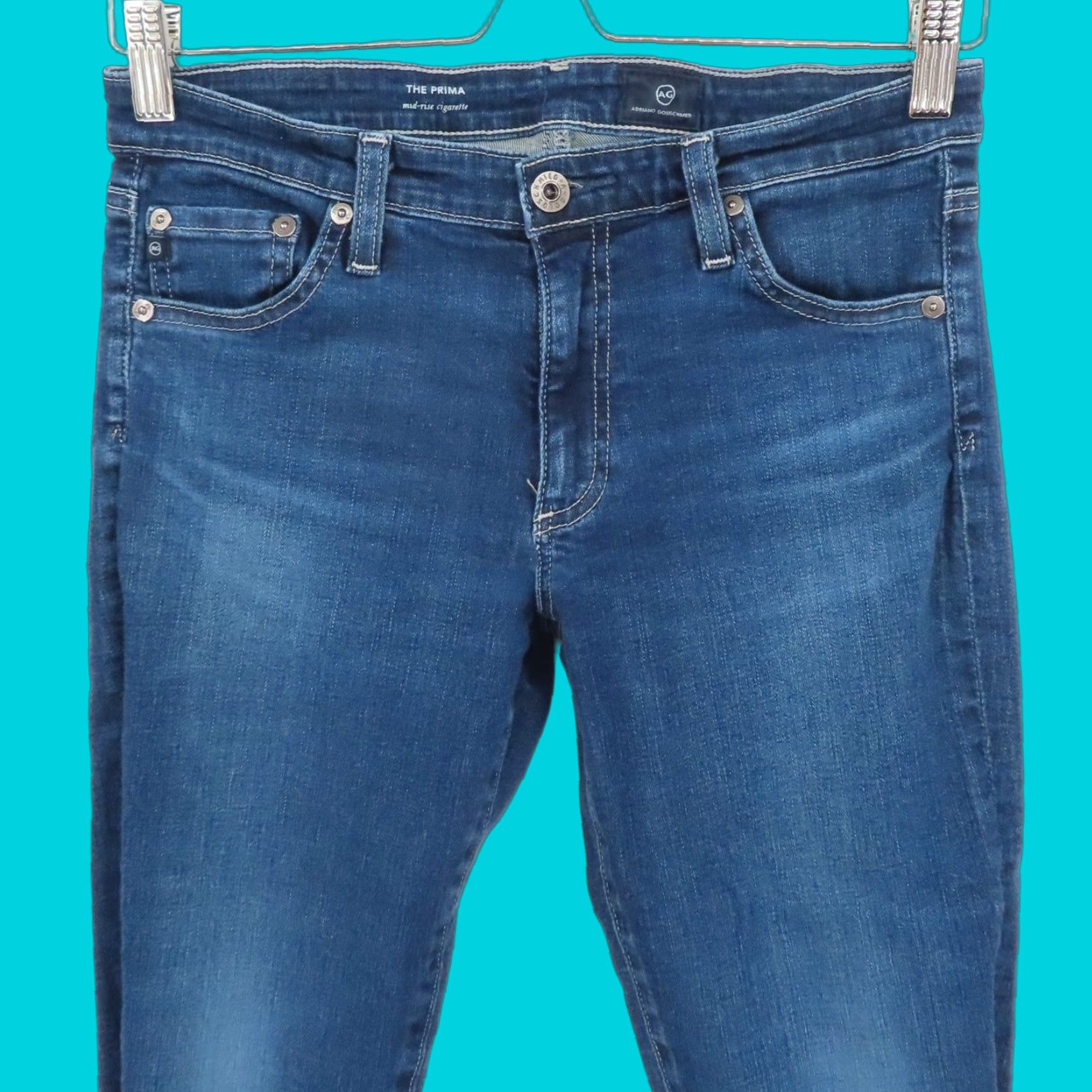 Denime AG Adriano Goldschmied Women 27 The Prima Mid Rise Cigarette Blue Denim Jeans Size 27" / US 4 / IT 40 - 1 Thumbnail