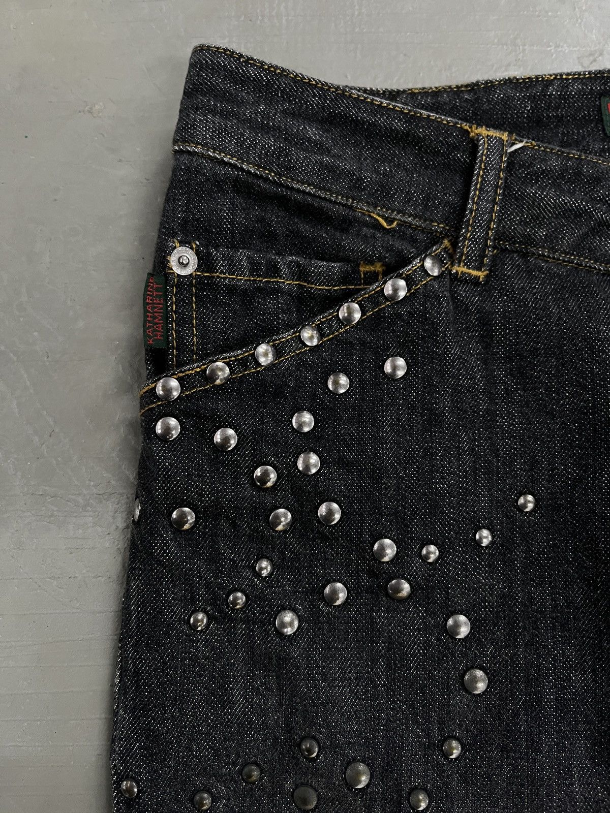 If Six Was Nine 2000s Katherine Hamnett London Tribal Studded Flared Jeans Size US 30 / EU 46 - 4 Thumbnail