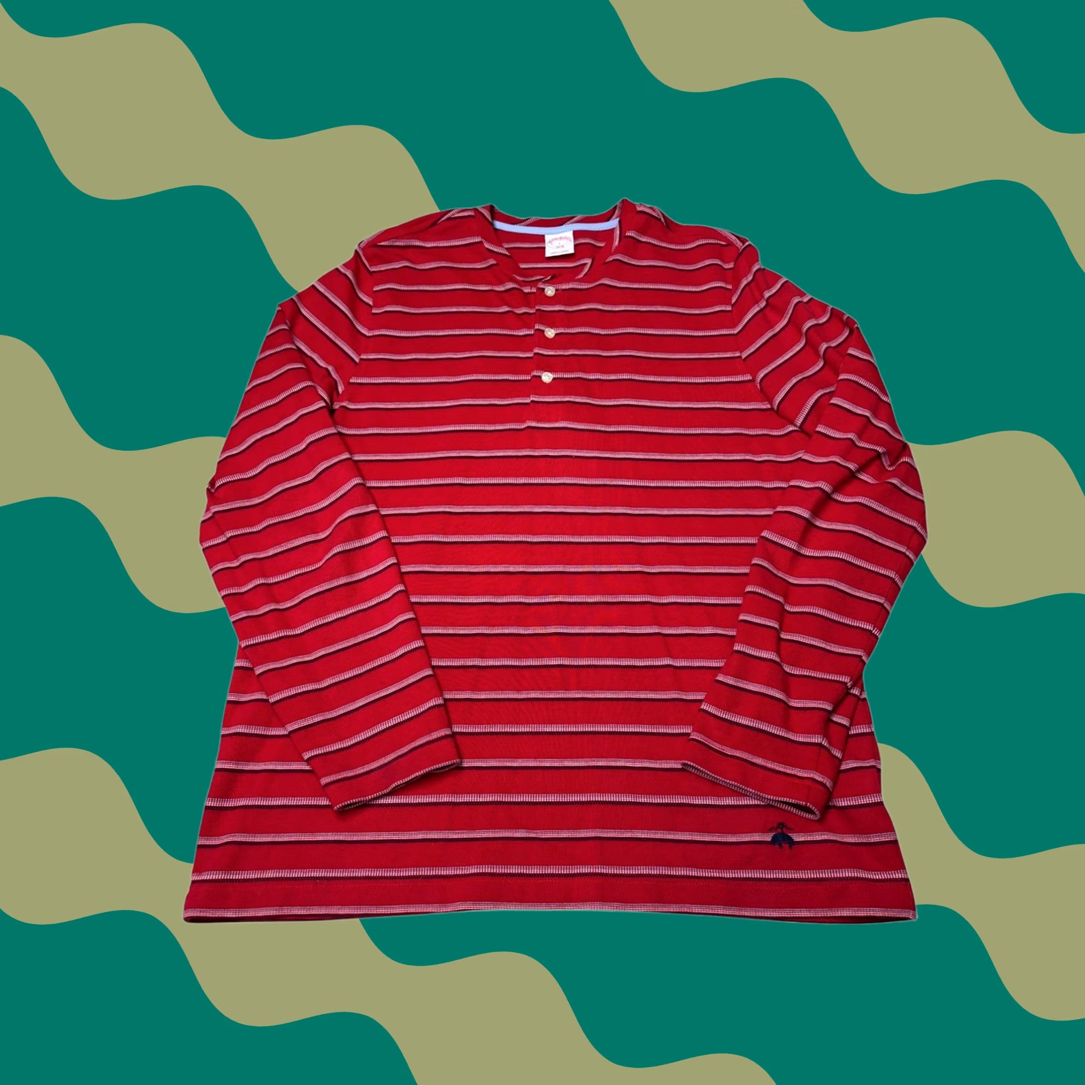 Brooks Brothers Brooks Brothers Mens Red Striped Cotton Pique Long Sleeve Henley Shirt L Size US L / EU 52-54 / 3 - 1 Thumbnail