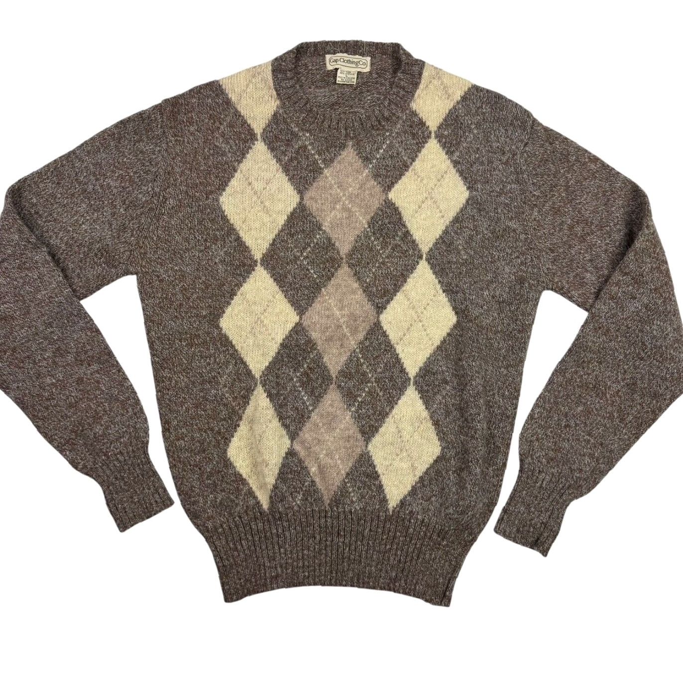 VINTAGE Gap Men's Wool Blend Argyle V-Neck Sweater Brown/Beige