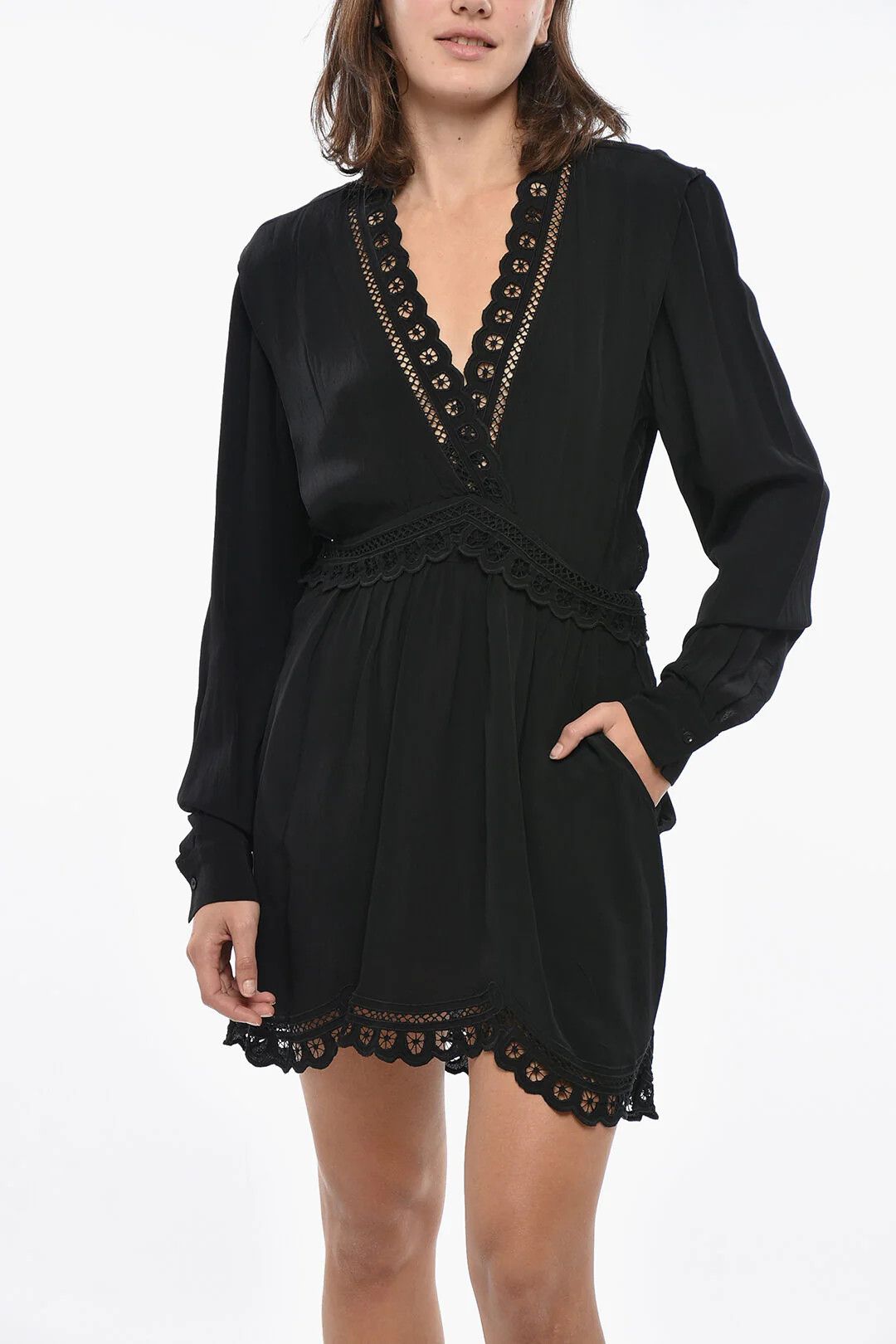 Isabel Marant og1mm0326 Mini Dress in Black Size M / US 6-8 / IT 42-44 - 4 Thumbnail