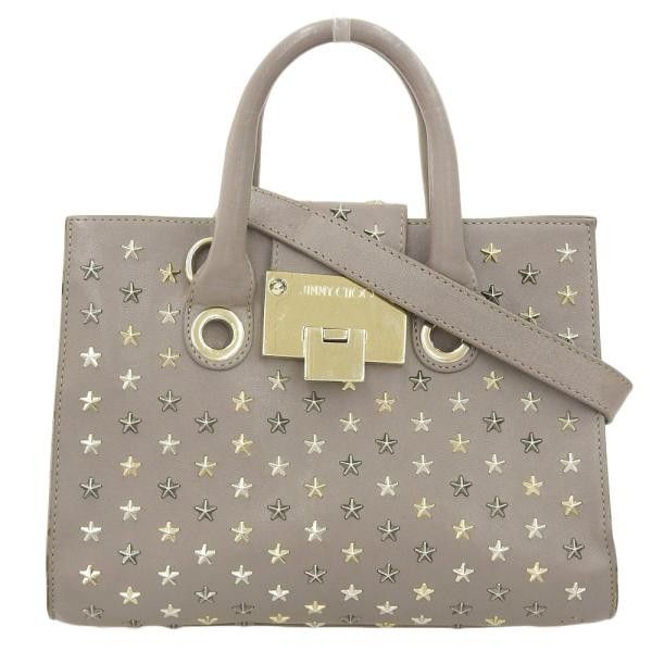 image of Jimmy Choo Star Studded Leather Riley Handbag in Brown, Women's