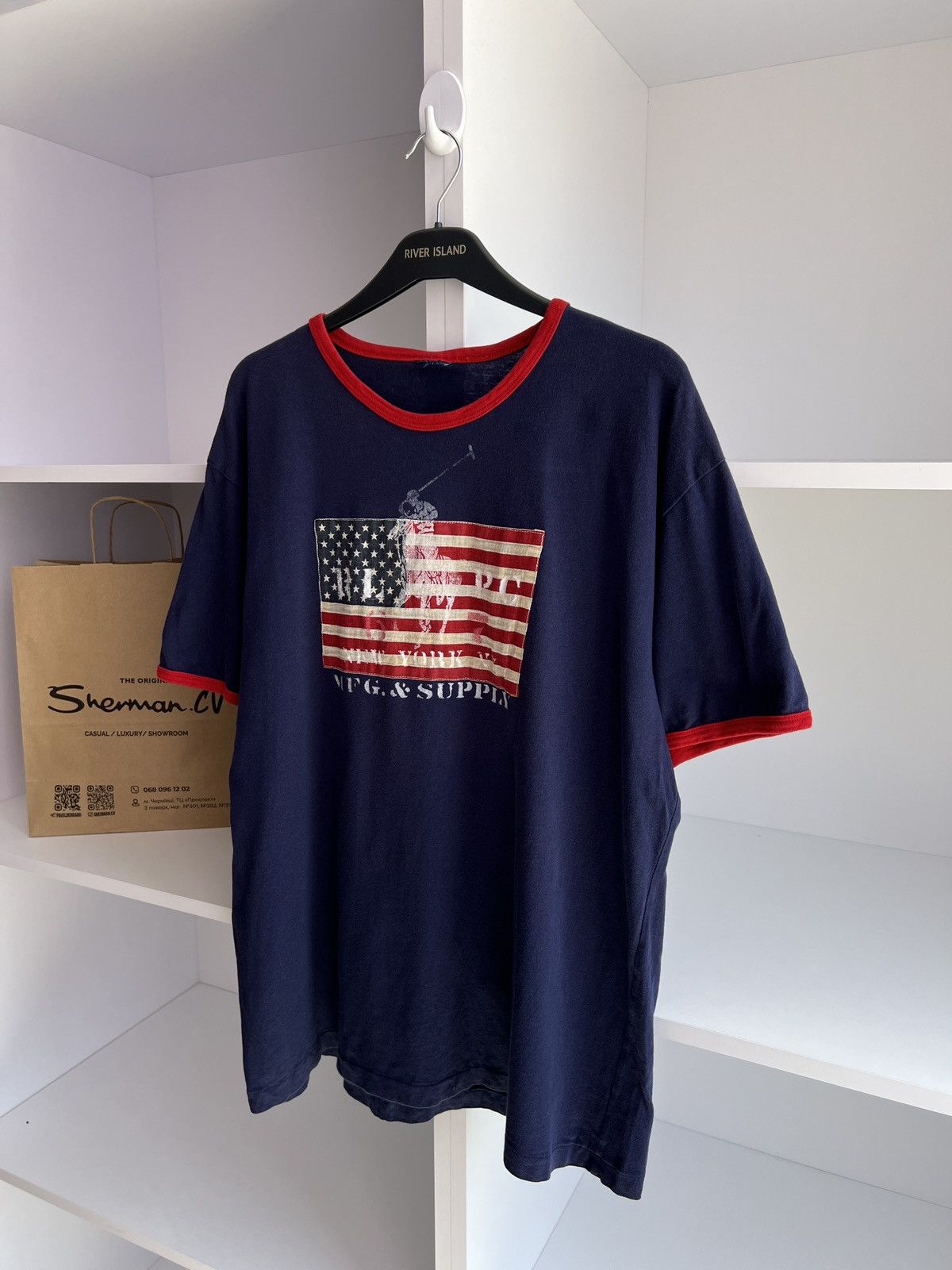Polo Ralph Lauren × Vintage Vintage Polo Ralph Lauren USA Big Flag Logo Tee Size US L / EU 52-54 / 3 - 7 Thumbnail