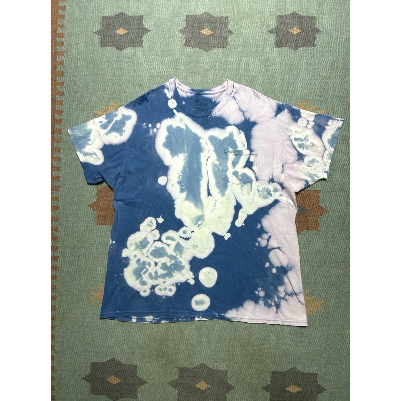 Hanes Hanes Pocket T Shirt Bleach Tie Dye Blue White Hippie Cotton Distressed XL Men Regular Pockets Size US XL / EU 56 / 4 - 2 Thumbnail