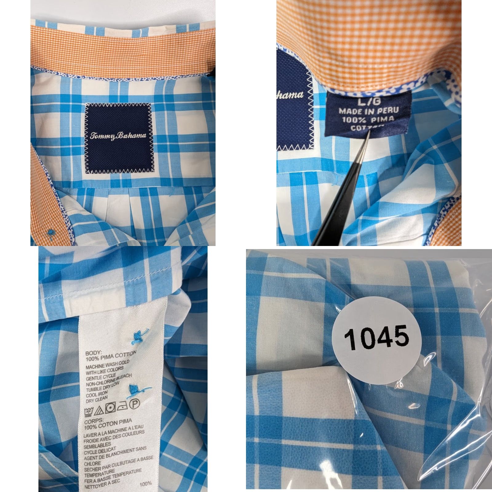Tommy Bahama Tommy Bahama Blue Checkered Pima Cotton Long Sleeve Button Up Shirt Mens Large Size US L / EU 52-54 / 3 - 8 Thumbnail