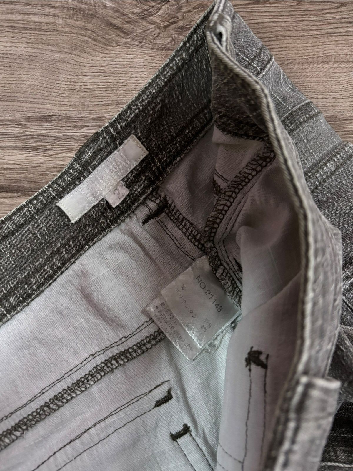 Japanese Brand Esuwai Japan Crosshatch Grey Wash Flare Jeans Size US 28 / EU 44 - 6 Thumbnail