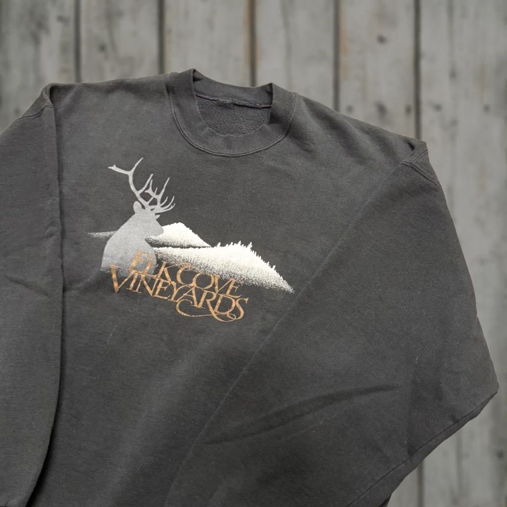Vintage VINTAGE Elk Cove Vineyards Pullover Sweatshirt Men L Black 90s Faded - Sweatshirt Mens L Black 90s Size US L / EU 52-54 / 3 - 1 Thumbnail