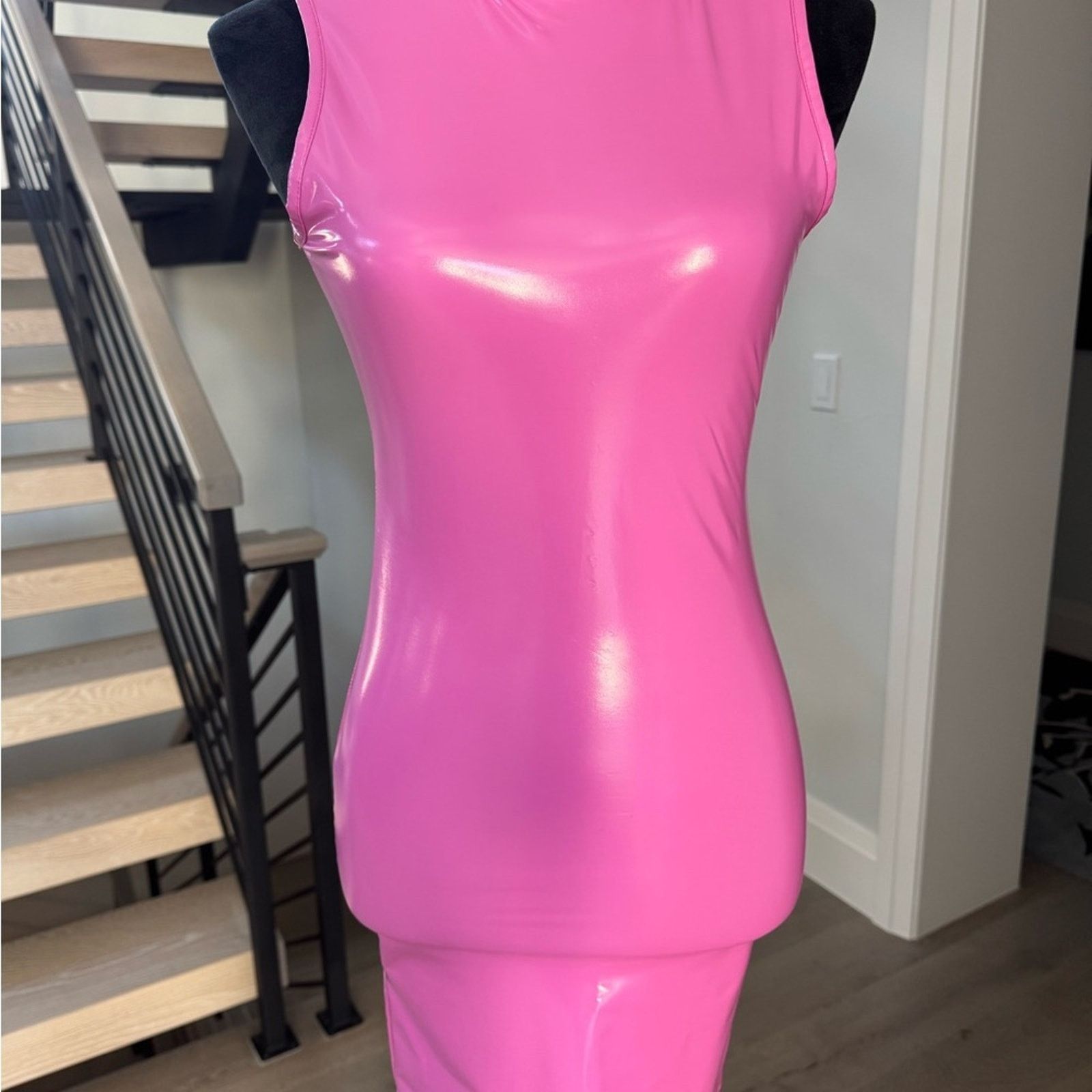Other Vibrant Hot Pink Sleeveless Mini Vinyl Latex Dress size XS Size XS / US 0-2 / IT 36-38 - 9 Thumbnail
