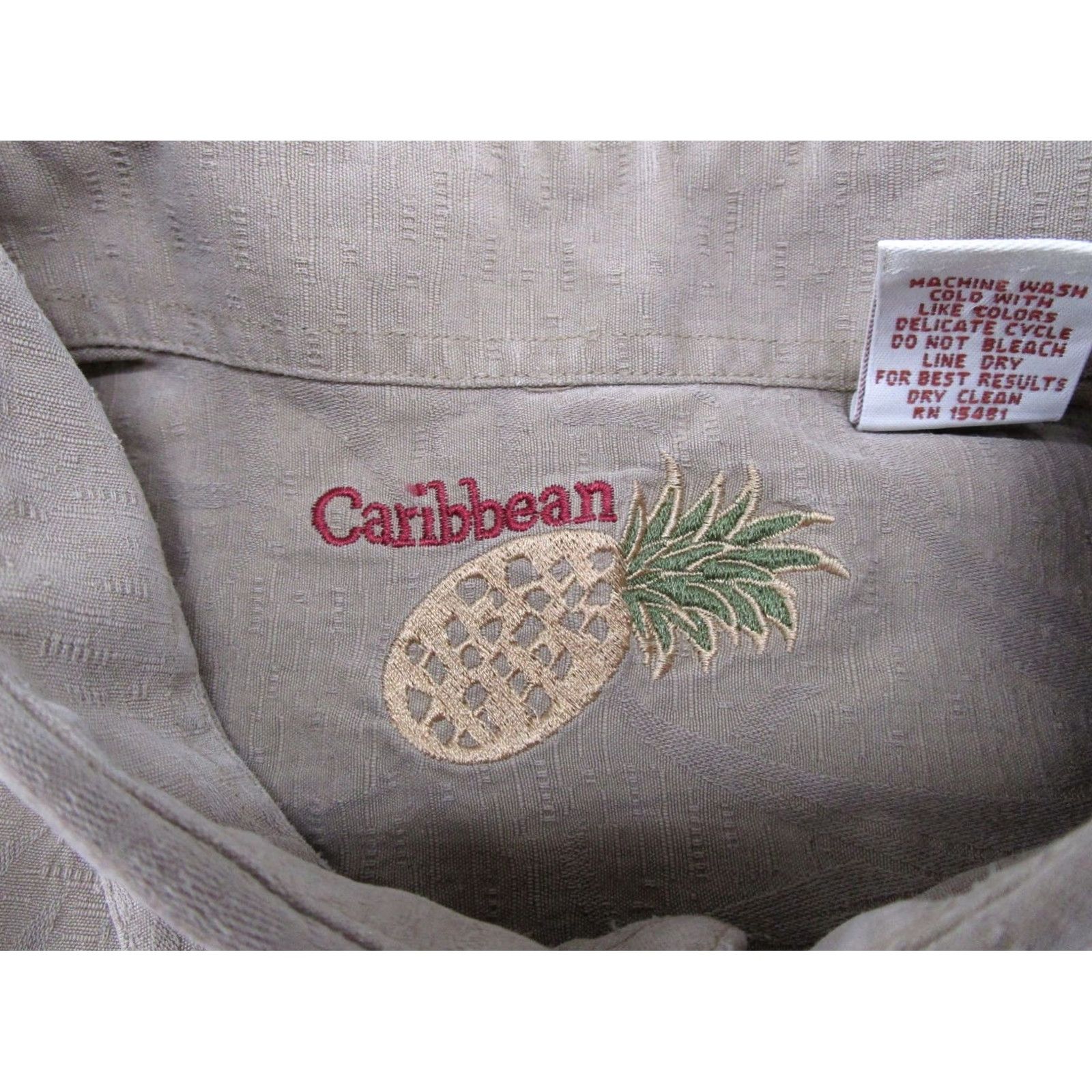 Vintage Caribbean Pineapple Short Sleeve Button-Up Shirt Mens L Beige Tropical Silk Knit? (Note: original content disallows adding new info) Size US L / EU 52-54 / 3 - 2 Thumbnail