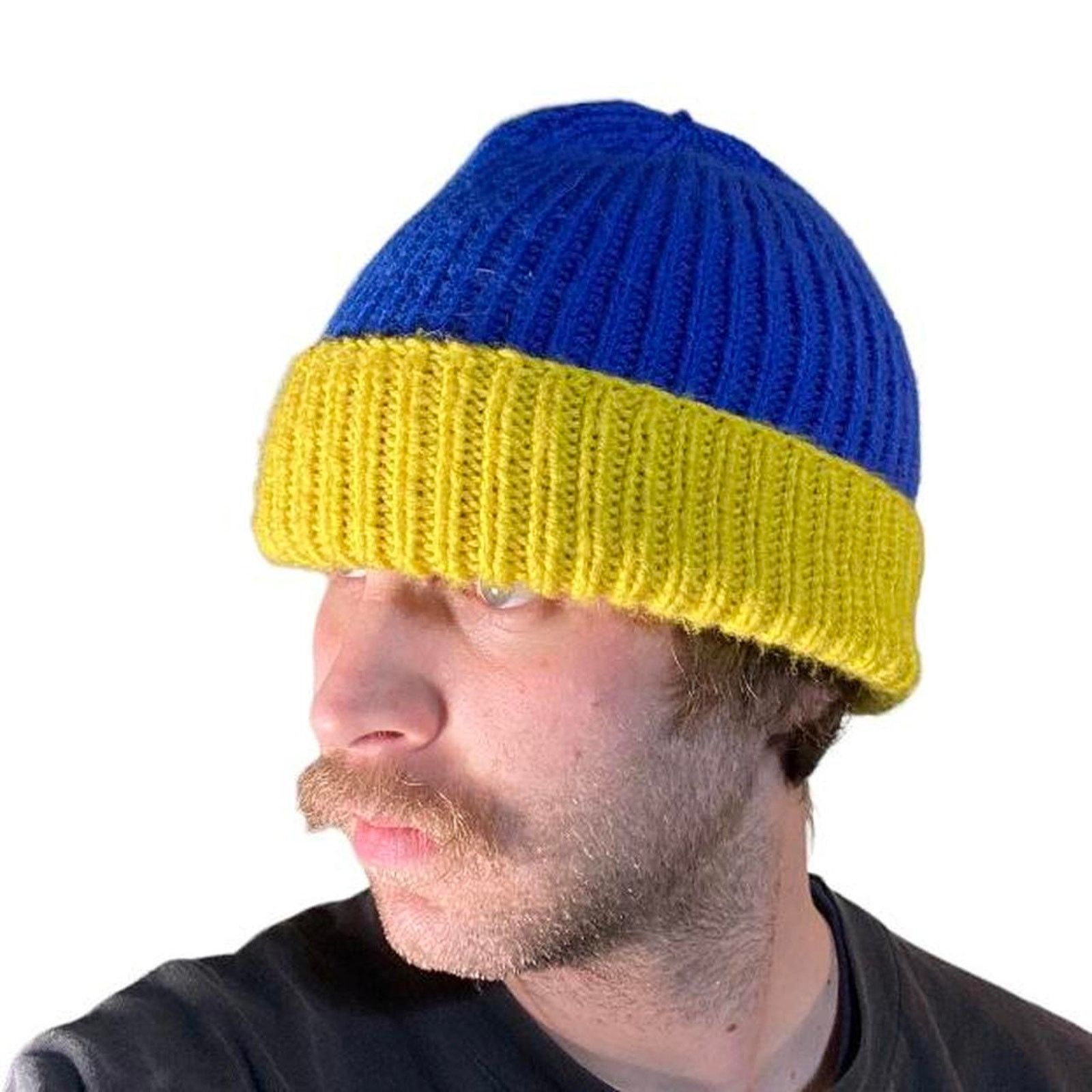Vintage Yellow and blue knit beanie Size ONE SIZE - 2 Thumbnail