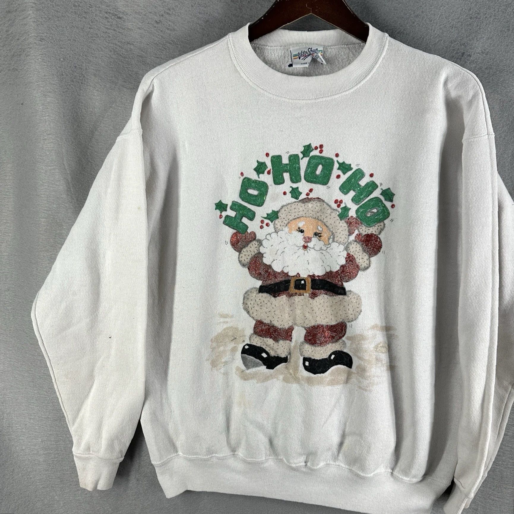 Velva Sheen VINTAGE Velva Sheen 90s Sweatshirt Crew Neck Pullover Large White Graphic Print Santa Mens Size US L / EU 52-54 / 3 - 4 Thumbnail