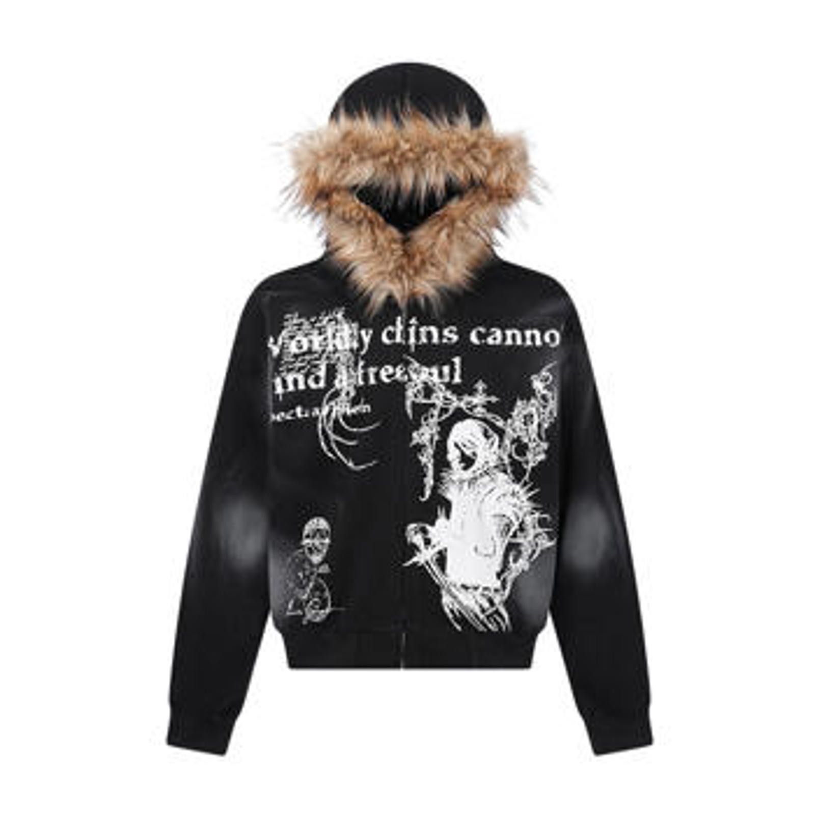 Vintage Wasteland Style Cardigan Zip UP Fur Hooded Jacket Size US L / EU 52-54 / 3 - 1 Thumbnail