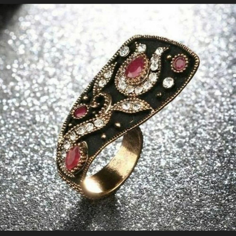 Designer Vintage Red Enamel Unique Antique Gold Ethnic Ring - Size 7 Size ONE SIZE - 3 Thumbnail