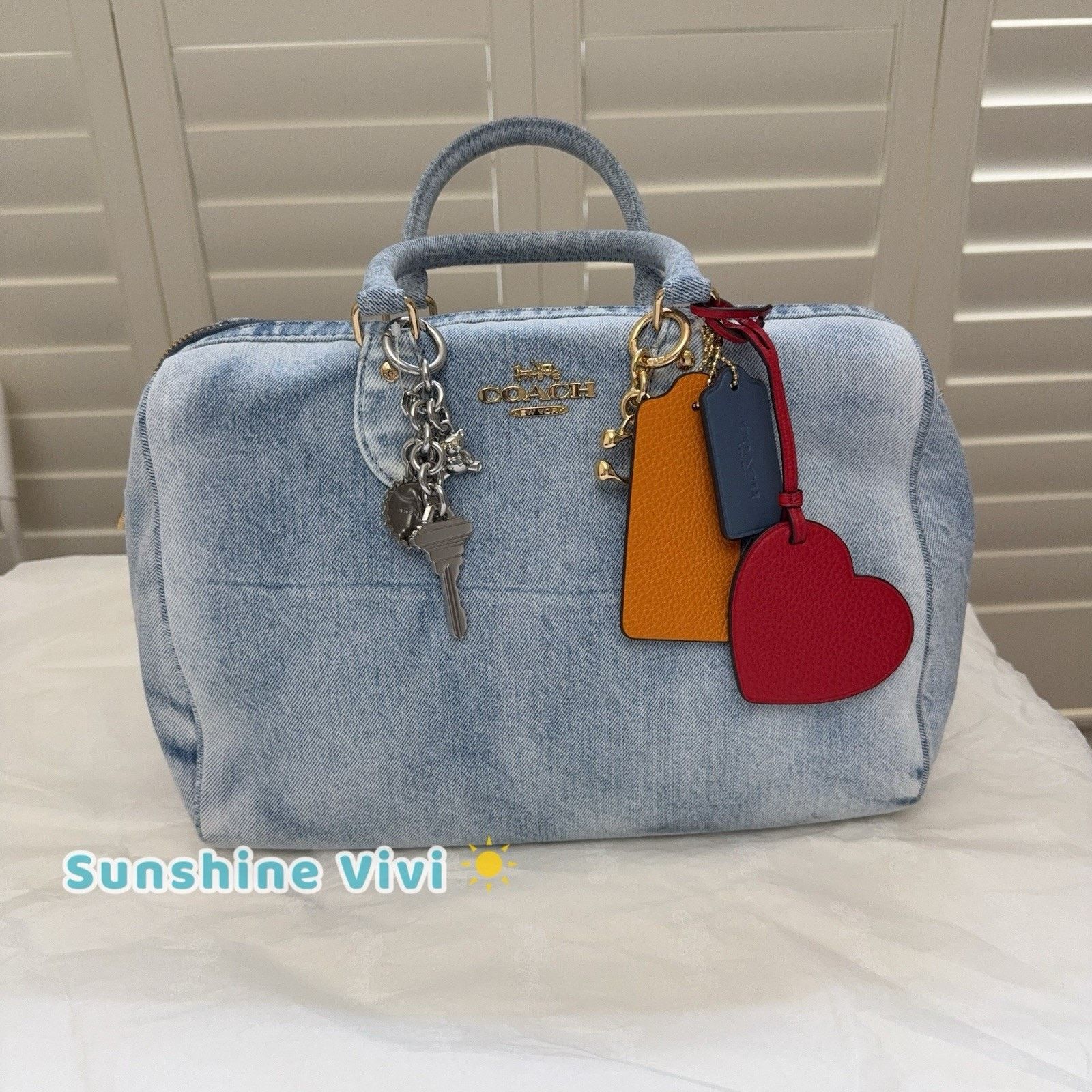 Coach NWT Coach LARGE Rowan Satchel Bag Loved Denim Charms CDY75 Size ONE SIZE - 1 Thumbnail