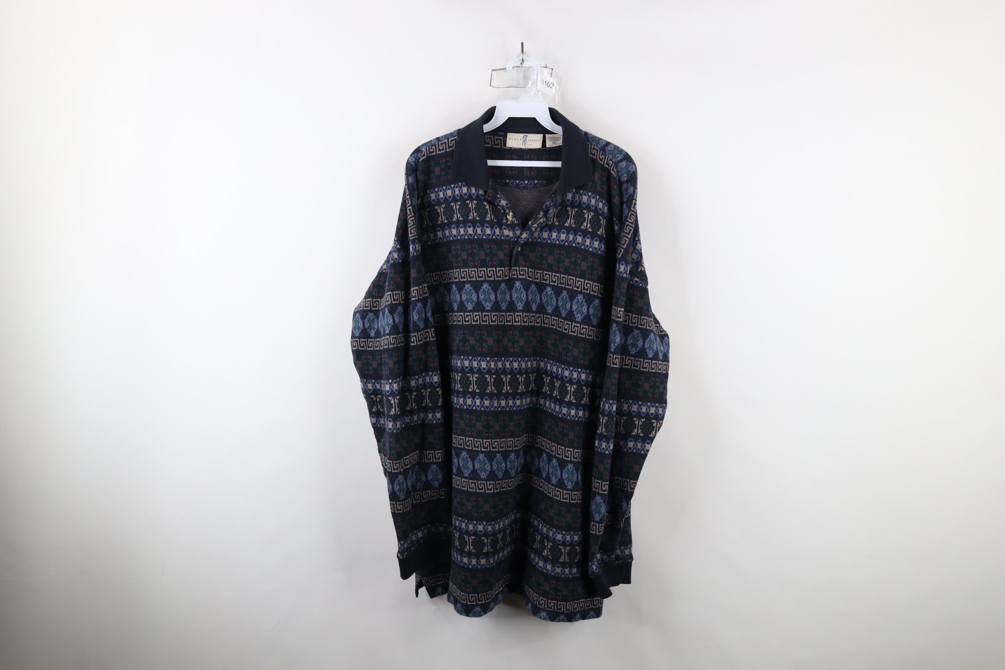 Vintage Vintage 90s Streetwear Rainbow Fair Isle Long Sleeve Polo Size US XL / EU 56 / 4 - 1 Thumbnail