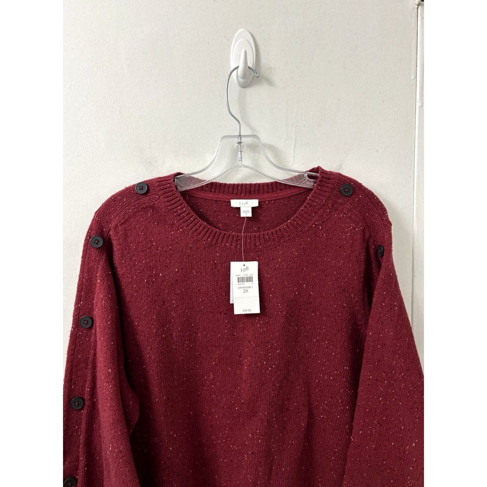 Vintage VINTAGE J Jill Sweater Womens 2X Red Tweed Knit Button Sleeve Cotton L/S NWT 9 MSRP Size XXL / US 16-18 / IT 52-54 - 2 Thumbnail