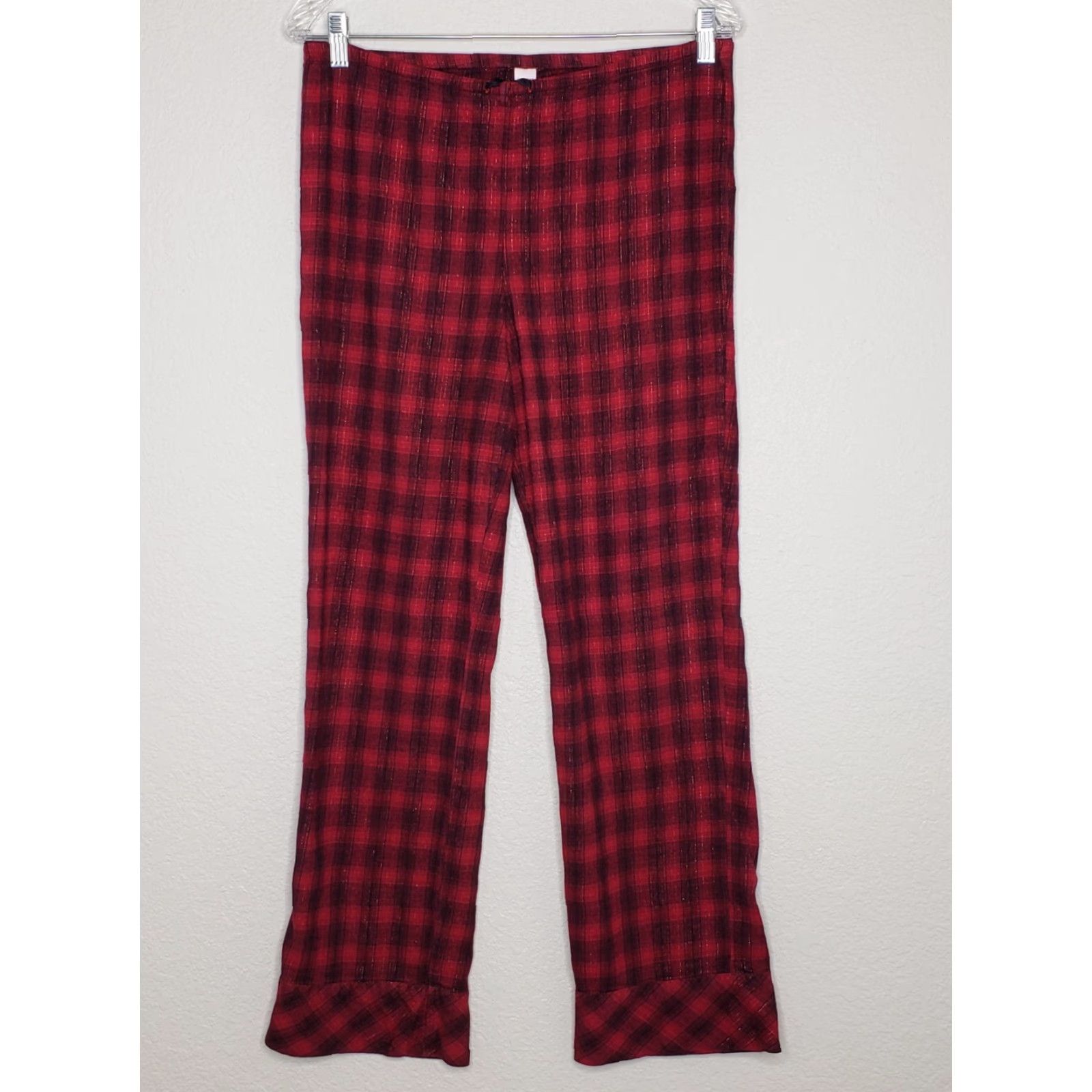Victoria's Secret VINTAGE Victoria’s Secret Pajama Set Small Metallic Red Black Plaid 2 Piece L/S & Pants Size 28" / US 6 / IT 42 - 3 Thumbnail