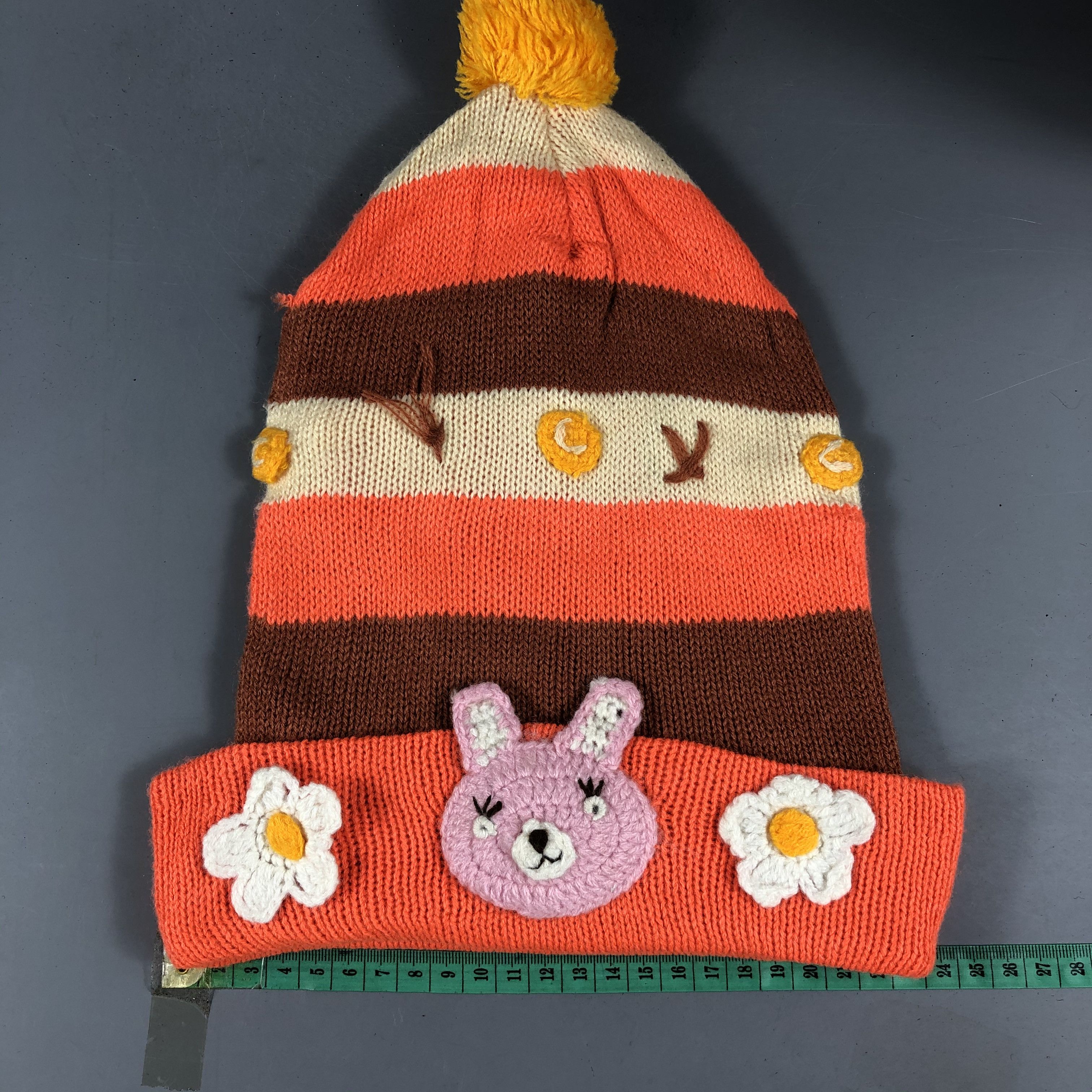 Japanese Brand Crochet Stripe Bear Beanie Hat Size ONE SIZE - 3 Thumbnail
