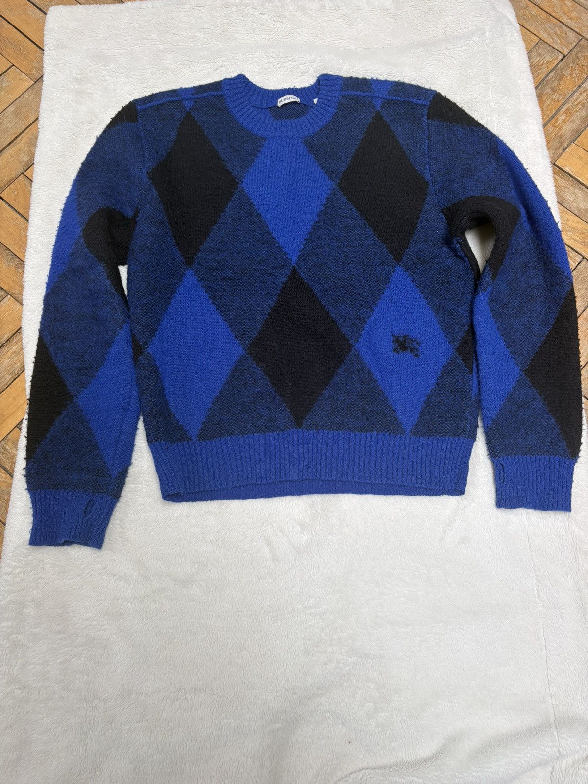 Burberry Burberry Men’s Argyle Wool Sweater, Blue/Black Size US L / EU 52-54 / 3 - 1 Thumbnail