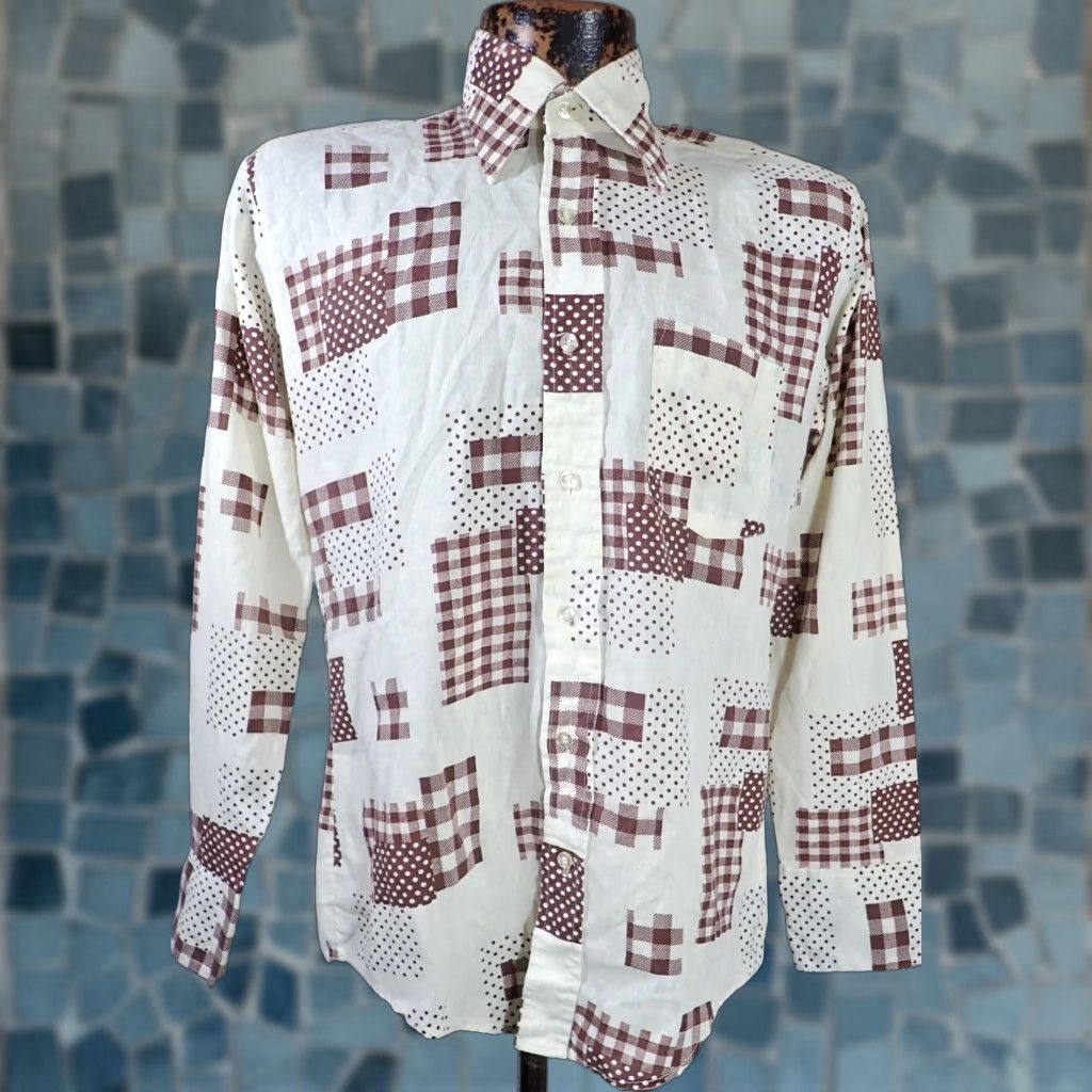 MCM VINTAGE 1960's 70's Disco Shirt Mens M Plaid Dot Abstract Geometric Hippie MCM Size US M / EU 48-50 / 2 - 1 Thumbnail