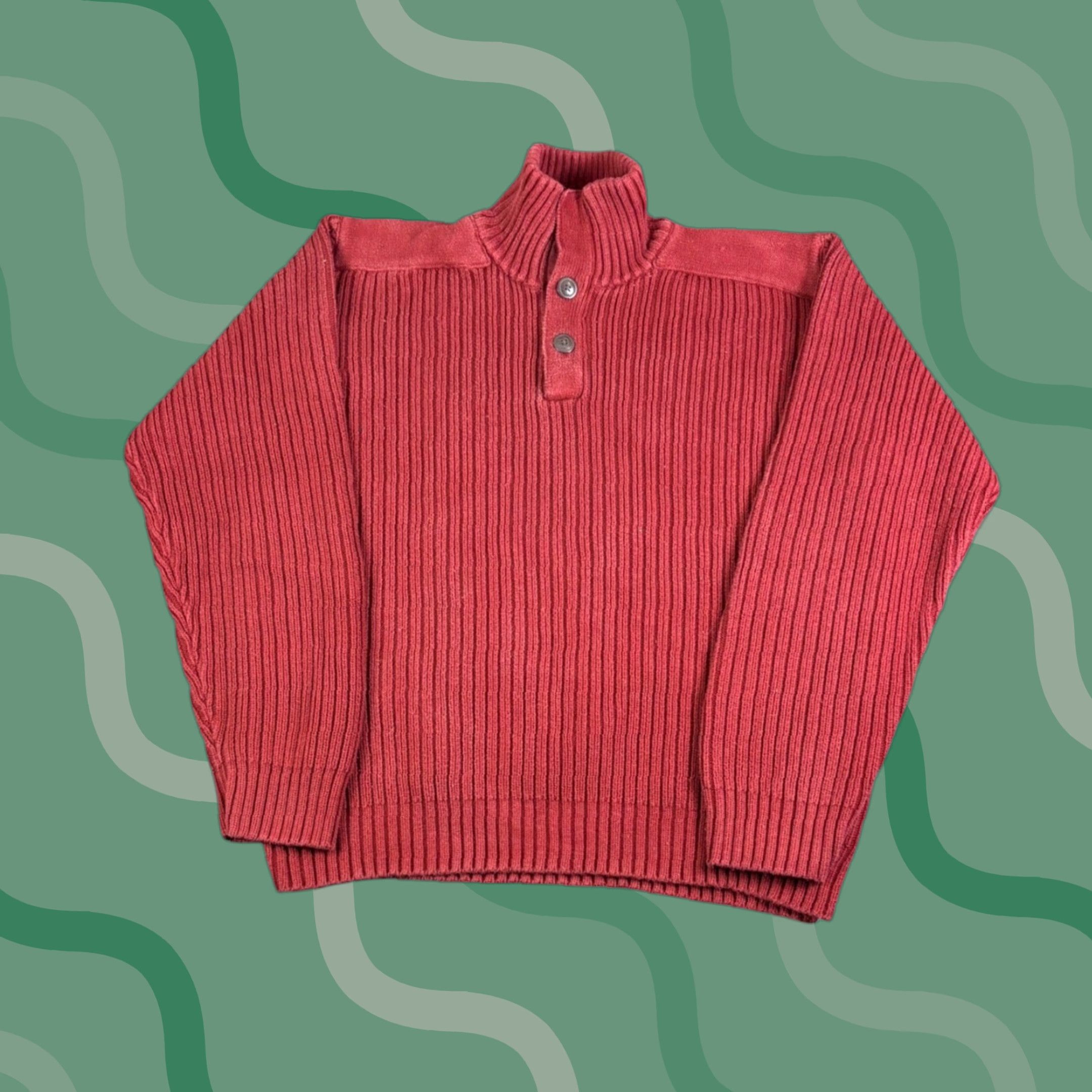 Timberland Timberland Sweater Mens XL Red Mock Neck Knit Cotton Heavyweight Shoulder Pads Pullover 90s Casual Workwear Size US XL / EU 56 / 4 - 1 Thumbnail