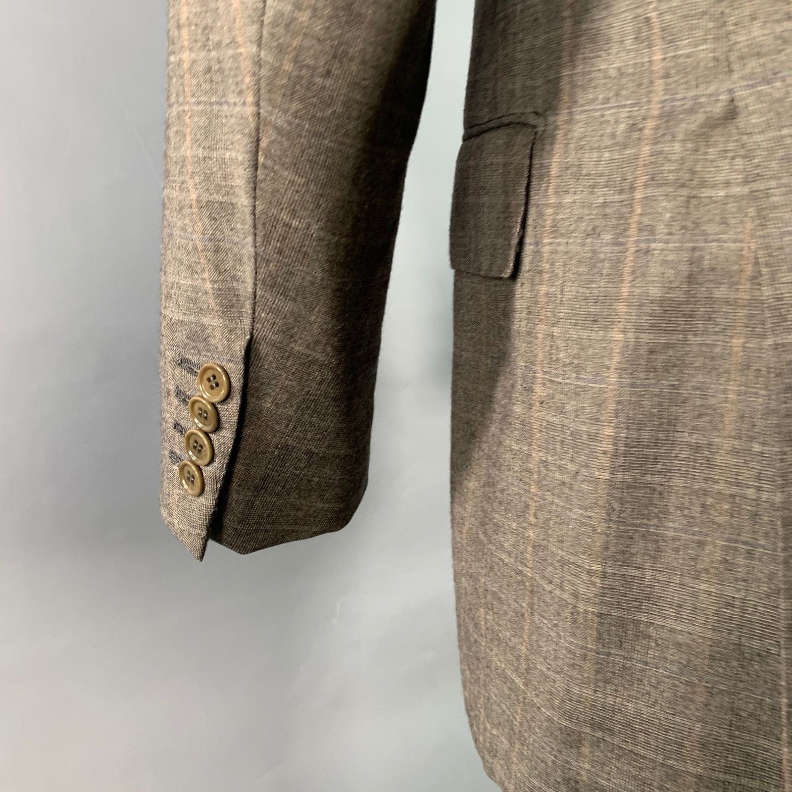 Luciano Barbera LUCIANO BARBERA 38 Brown Plaid Wool Notch Lapel Pleated Suit Size 38R - 7 Thumbnail