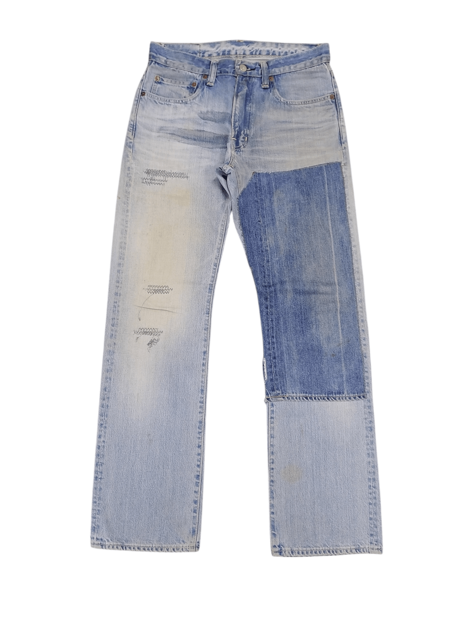 Blue Blue Japan × Japanese Brand Blue Blue Japan Patchwork Distressed Denim Pants Size US 30 / EU 46 - 1 Thumbnail