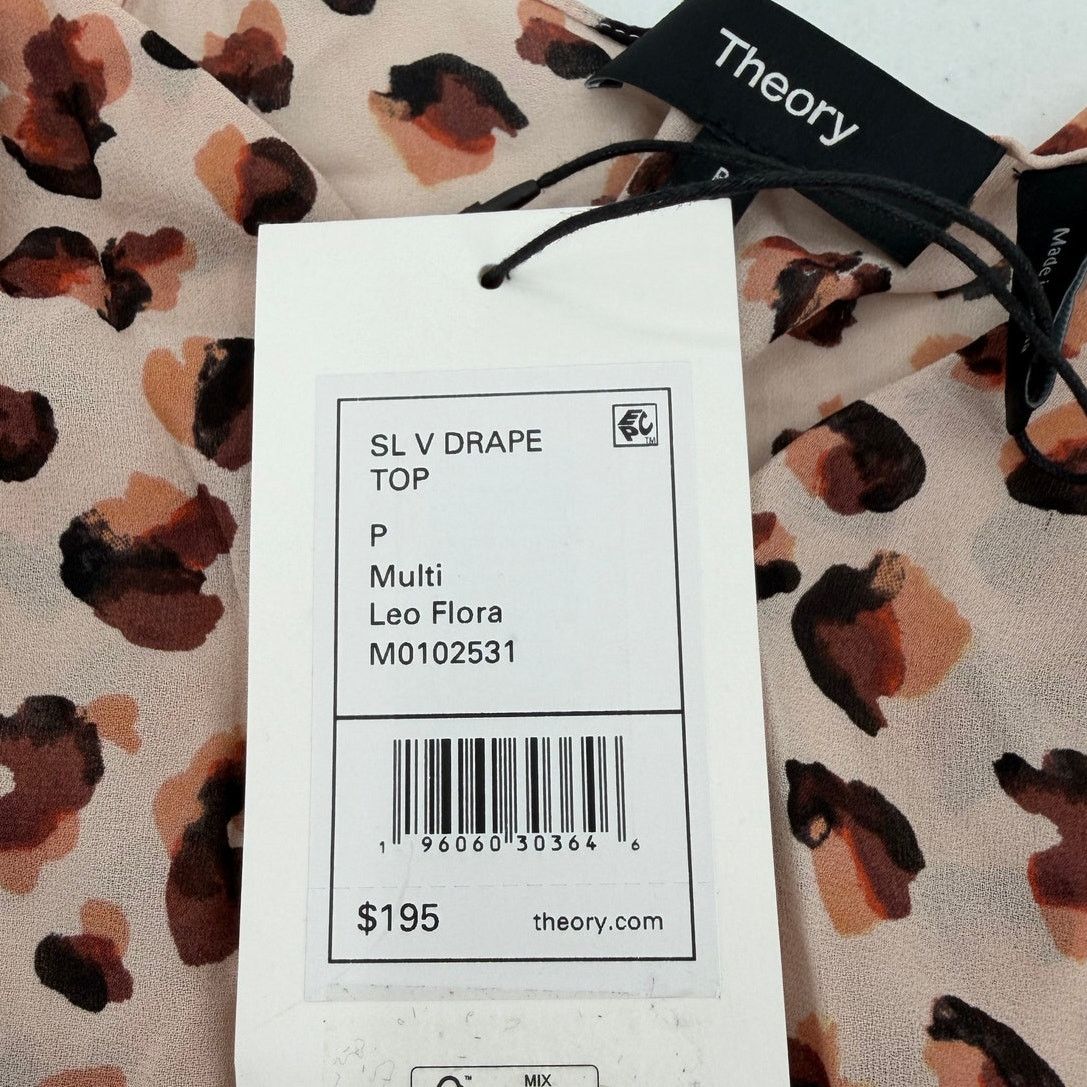 Theory NWT Theory Women's Pink Silk V-Neck Leopard Flora Drape Top Size S / US 4 / IT 40 - 3 Thumbnail
