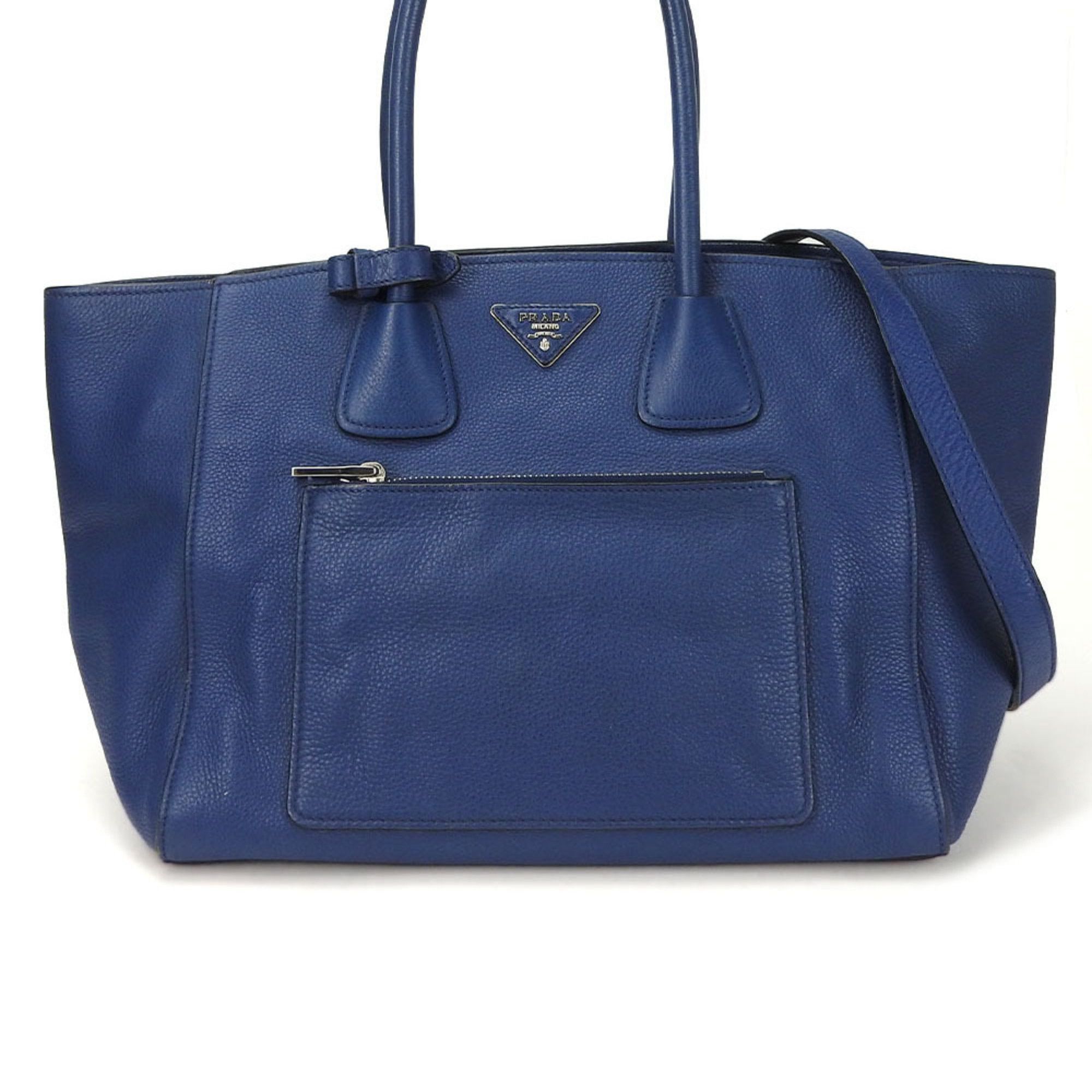 image of Prada Tote Bag Shoulder Bn2795 Leather Blue Ladies Prada Bluette, Women's