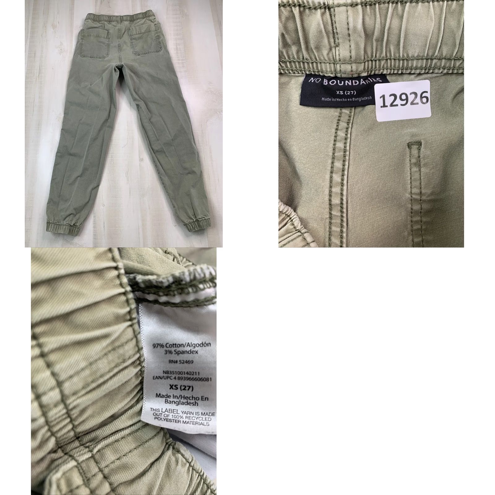 Vintage No Boundaries Faded Green Canvas Slim Fit Drawstring Pull On Joggers XS Mens Joggers XS Green Solid Outdoor Activewear Size US 27 - 8 Thumbnail
