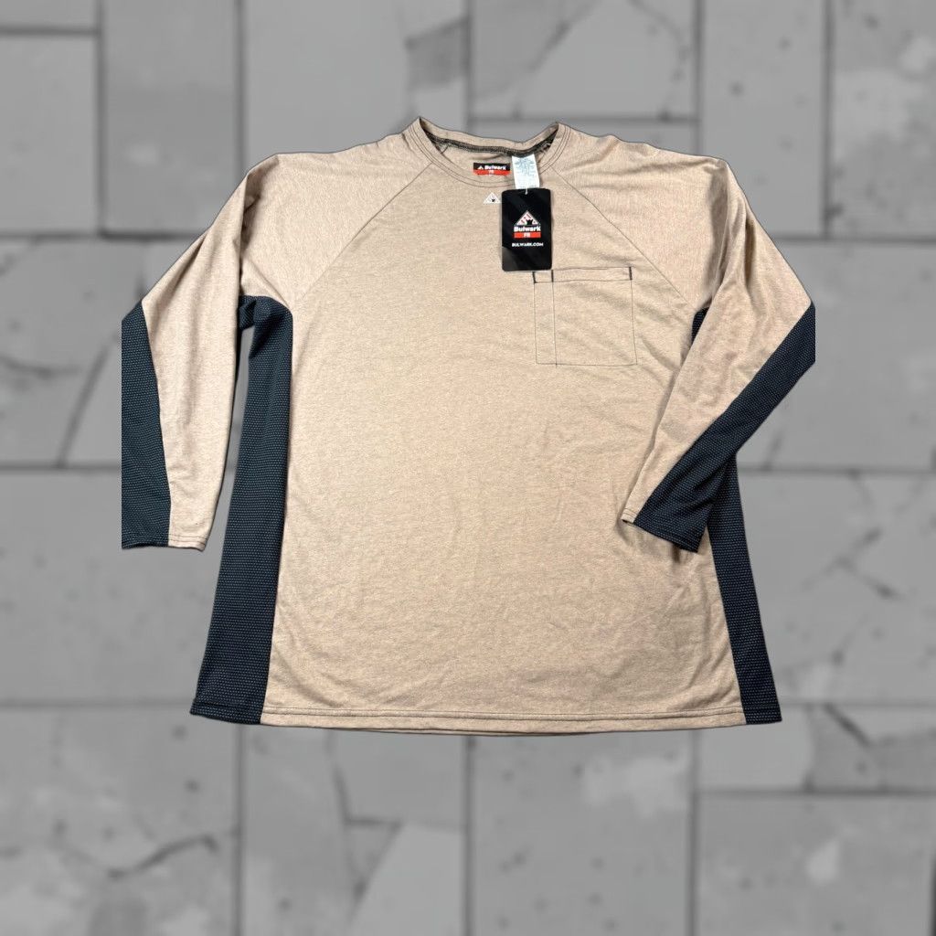 Bulwark FR Shirt Mens 2XL Stone Brown Flame Resistant Long Sleeve Workwear T-Shirt