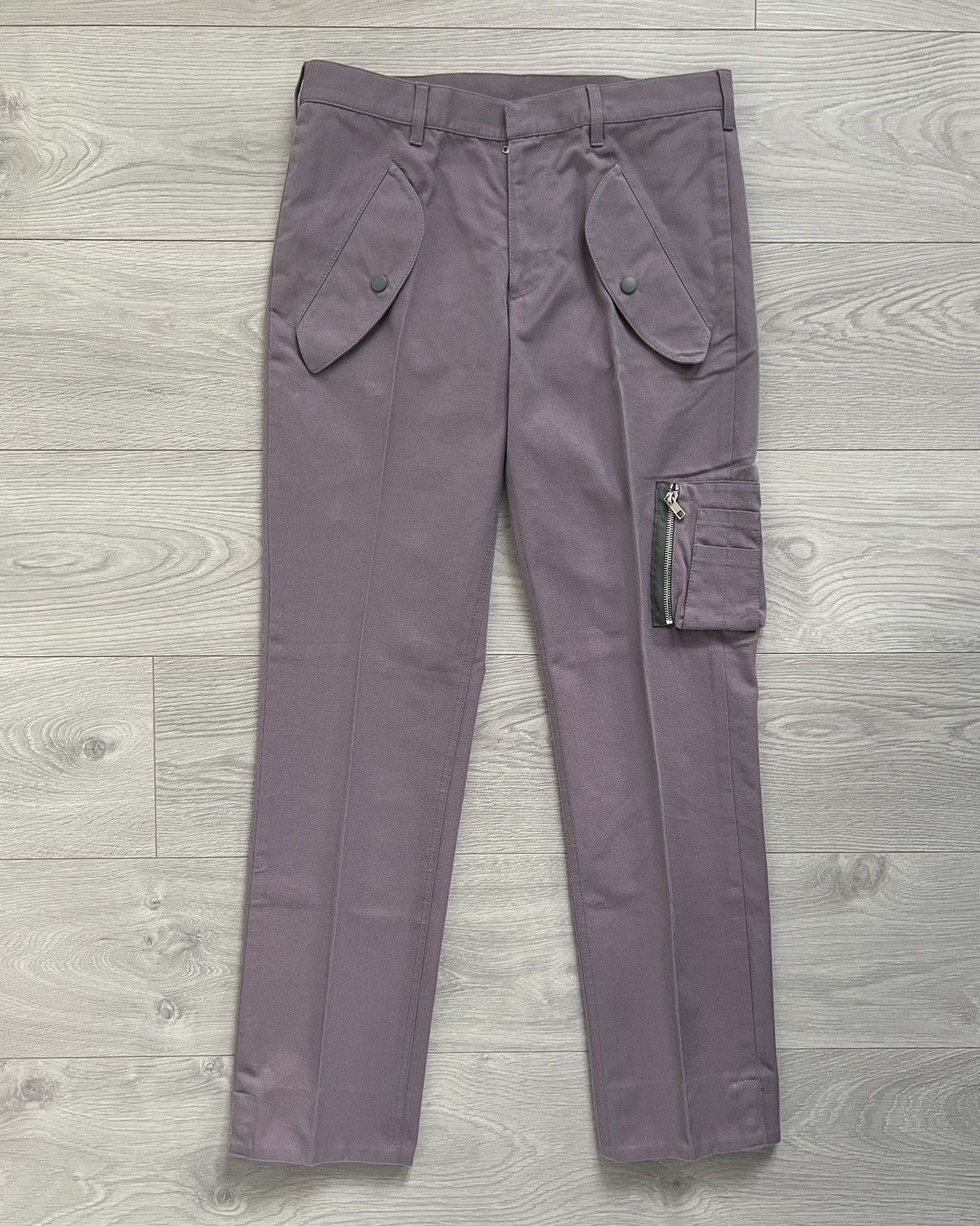 image of Miu Miu Early 00S Ma1 Pocket Pleat Trousers in Purple, Men's (Size 31)