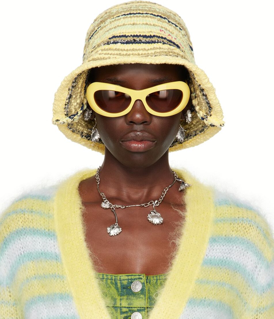 Marni Yellow & Navy Embroidered Bucket Hat Size ONE SIZE - 2 Thumbnail