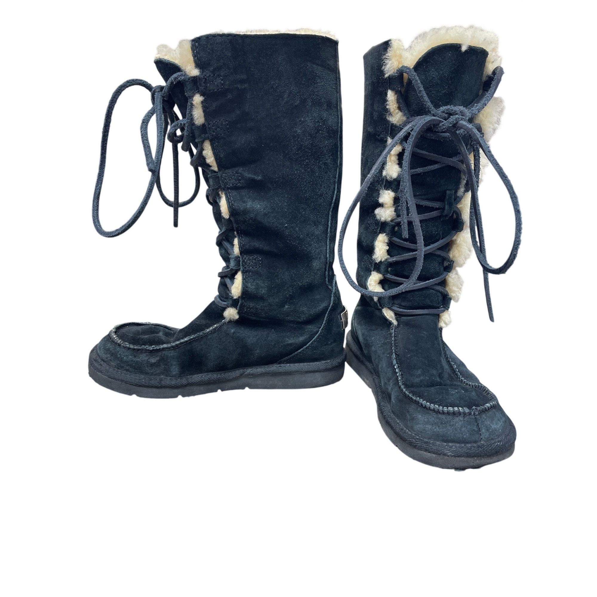Other Ugg womans Black leather sheepskin lined Midcalf Winter Boot Size US 6 / IT 36 - 2 Thumbnail