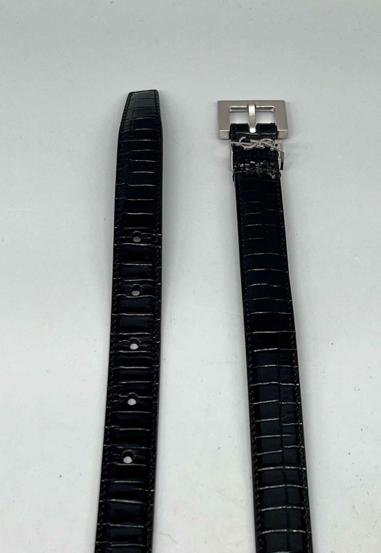 Yves Saint Laurent YSL Black Patent Crocodile Pattern Belt Size ONE SIZE - 4 Thumbnail