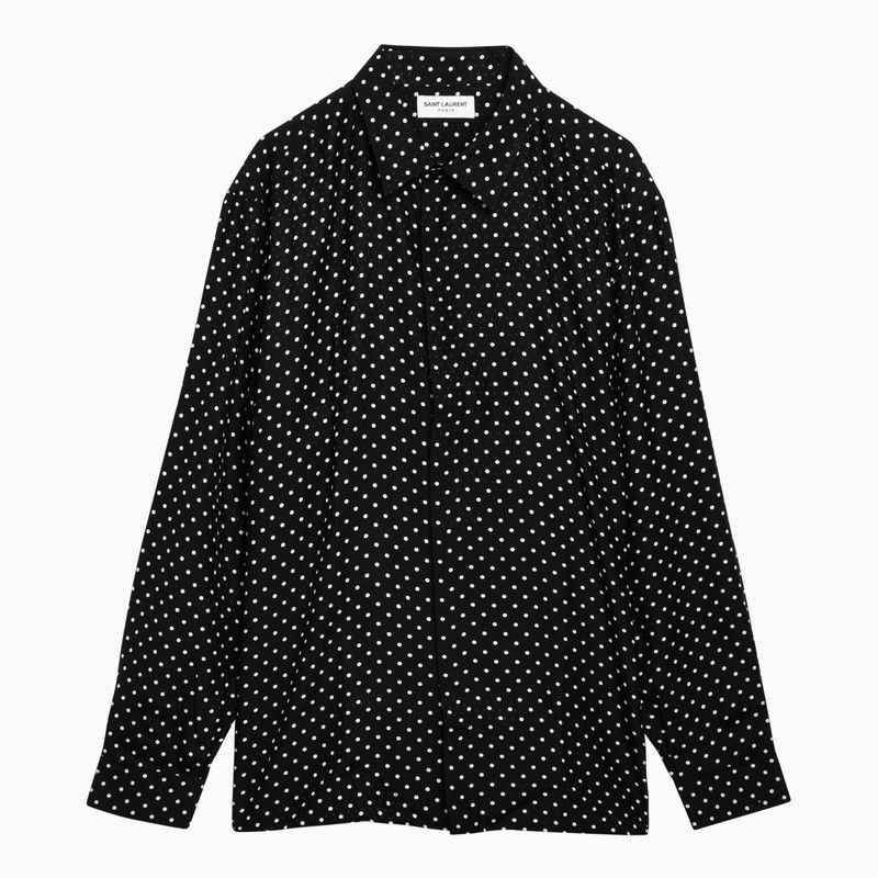 image of Saint Laurent Paris Saint Laurent Black Silk Polka Dot Shirt, Men's (Size Large)
