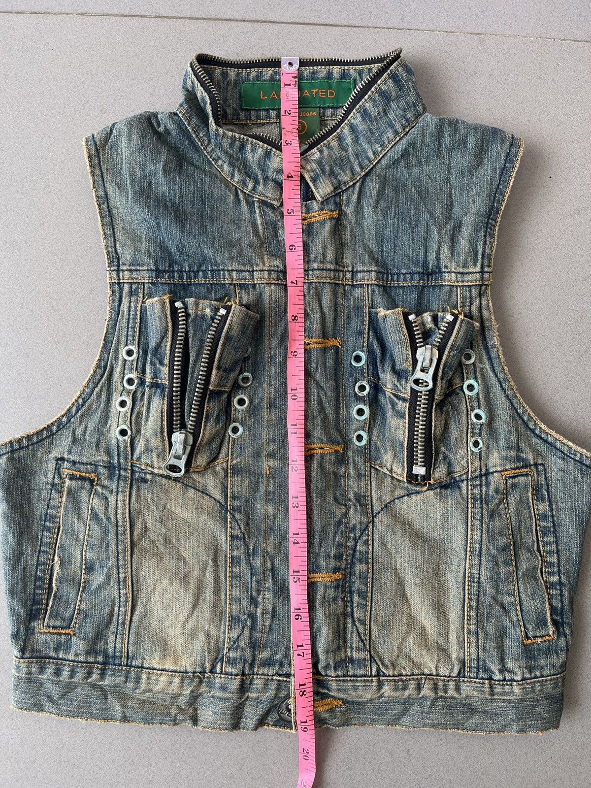 14th Addiction Laminated~Japanese Denim Vest Multi Zip Seditionaries Style Size US S / EU 44-46 / 1 - 9 Thumbnail