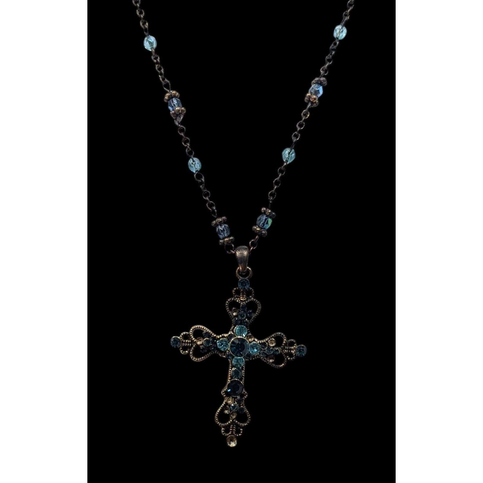 Other Whimsygoth Blue And Gold Tone Rhinestone Cross Necklace Size ONE SIZE - 3 Thumbnail
